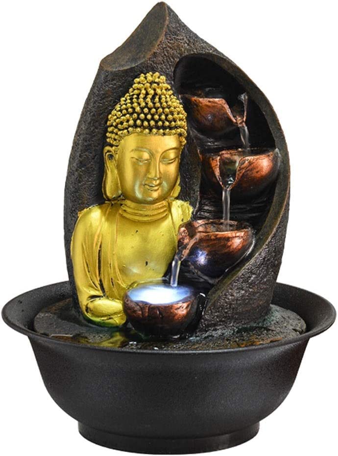 Golden Buddha Tabletop Fountain - Indoor Waterfall with Circulating Water for Zen Relaxation, Meditation & Sleep - Perfect for Home, Office & Yoga Studio Decor