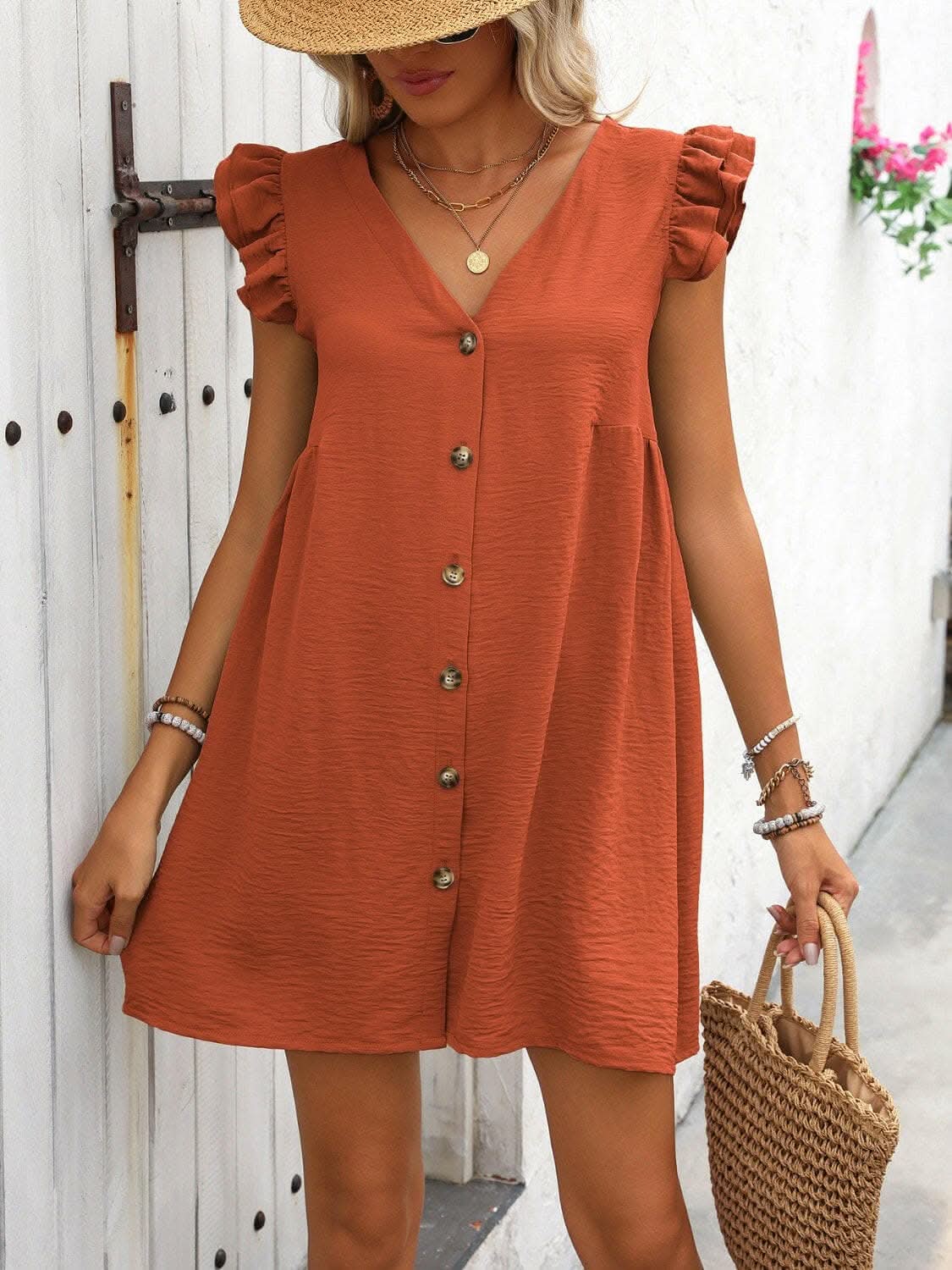 Chic Button Up V-Neck Mini Dress for Women - Elegant Casual & Party Wear - Perfect for Dates, Office, and Night Out
