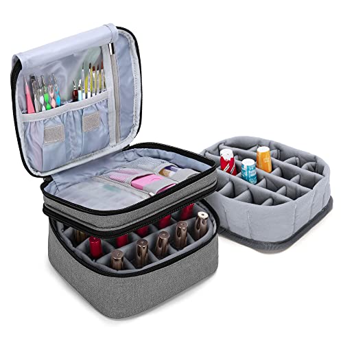 LUXJA Nail Polish Organizer Case - Holds 20 Bottles (15ml/0.5oz), Double Layer Storage for Nail Polish & Manicure Tools, Travel-Friendly Gray Cosmetic Bag - Perfect for Salon Professionals & DIY Nail Art at Home