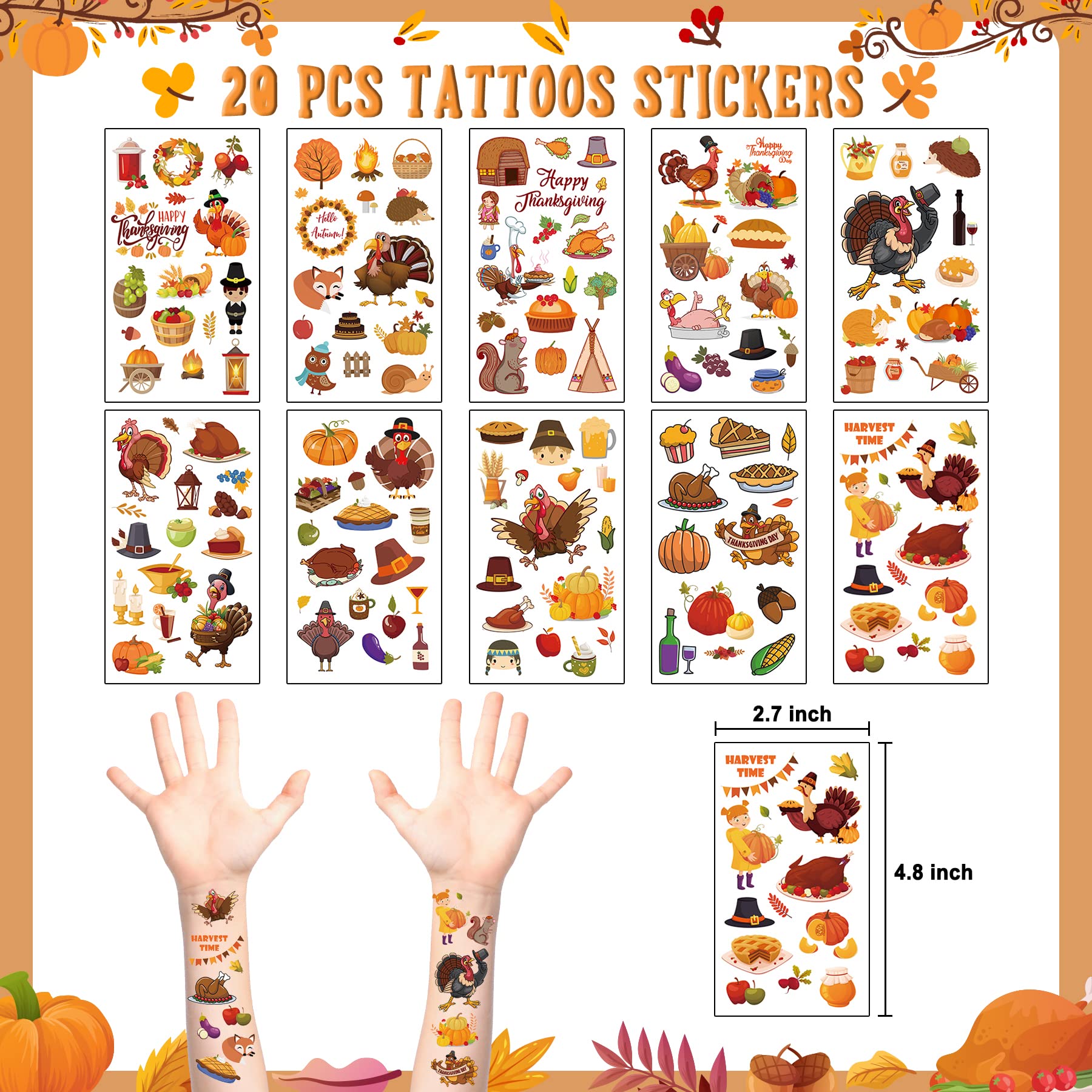 80PCS Thanksgiving Party Favors - Turkey Glasses Stickers & Tattoos for Kids | Fall Theme Goodie Bag Fillers, Classroom Rewards | Perfect for Autumn Parties, School Events & Holiday Celebrations