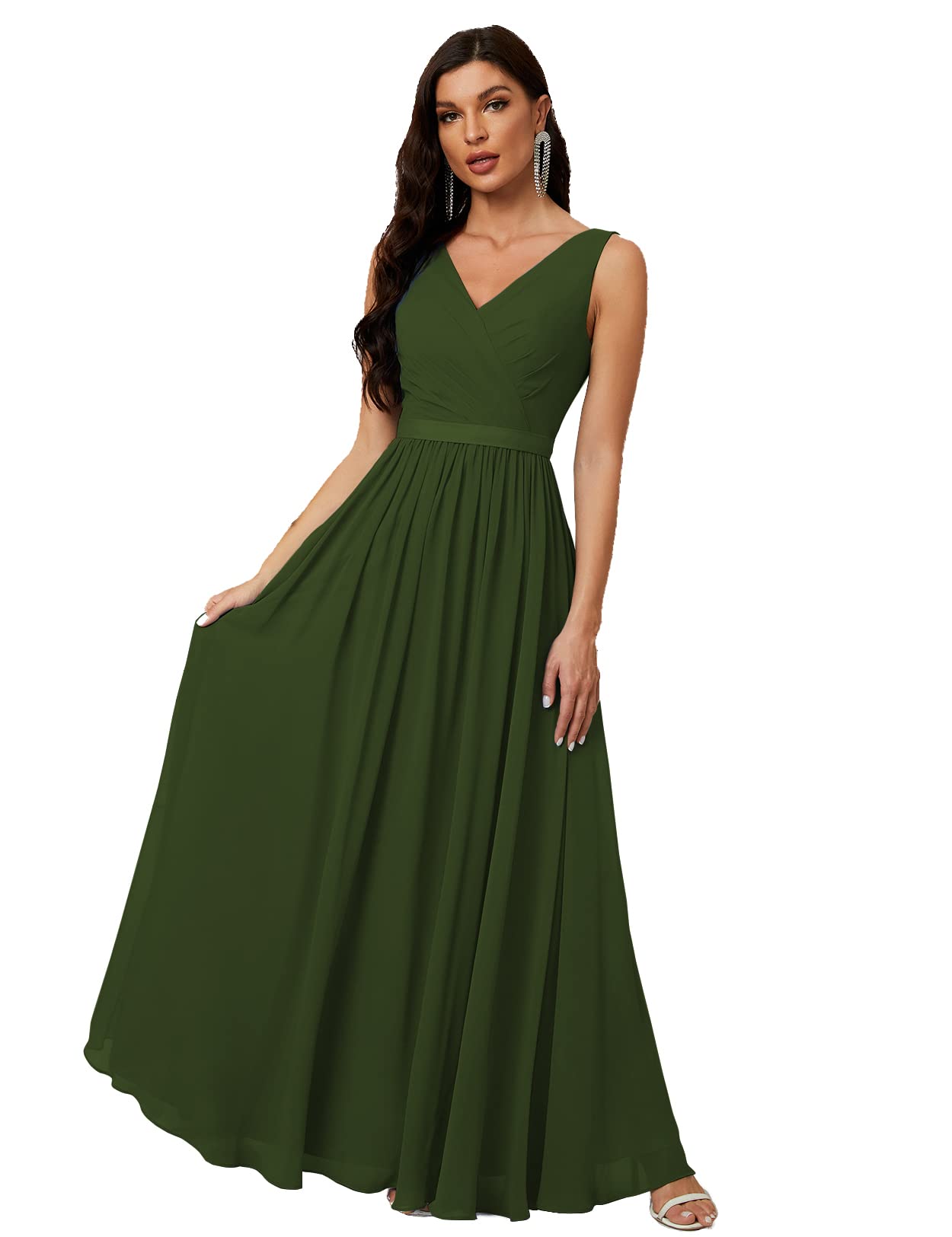Elegant Chiffon Prom Gown - High Waist V-Neck Sleeveless Bridesmaid Dress for Evening Party, Homecoming, Wedding & Formal Events