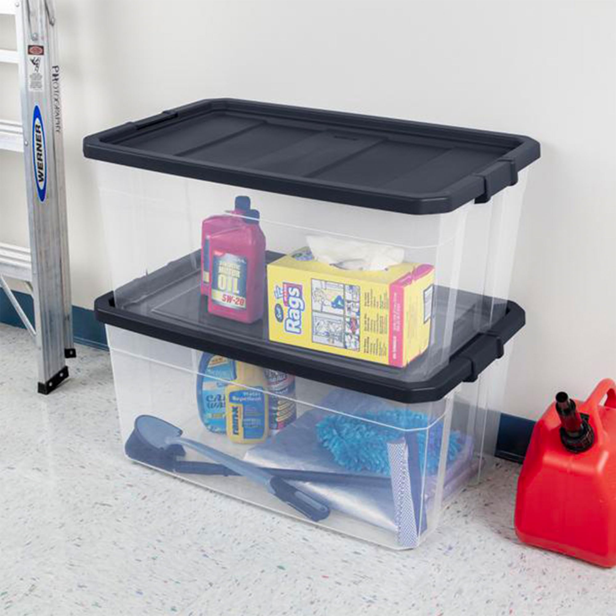 Sterilite 8-Pack 116 Qt Stackable Plastic Storage Bins with Secure Latching Lids, Gray - Perfect for Home Organization, Closet Storage & Garage Shelving