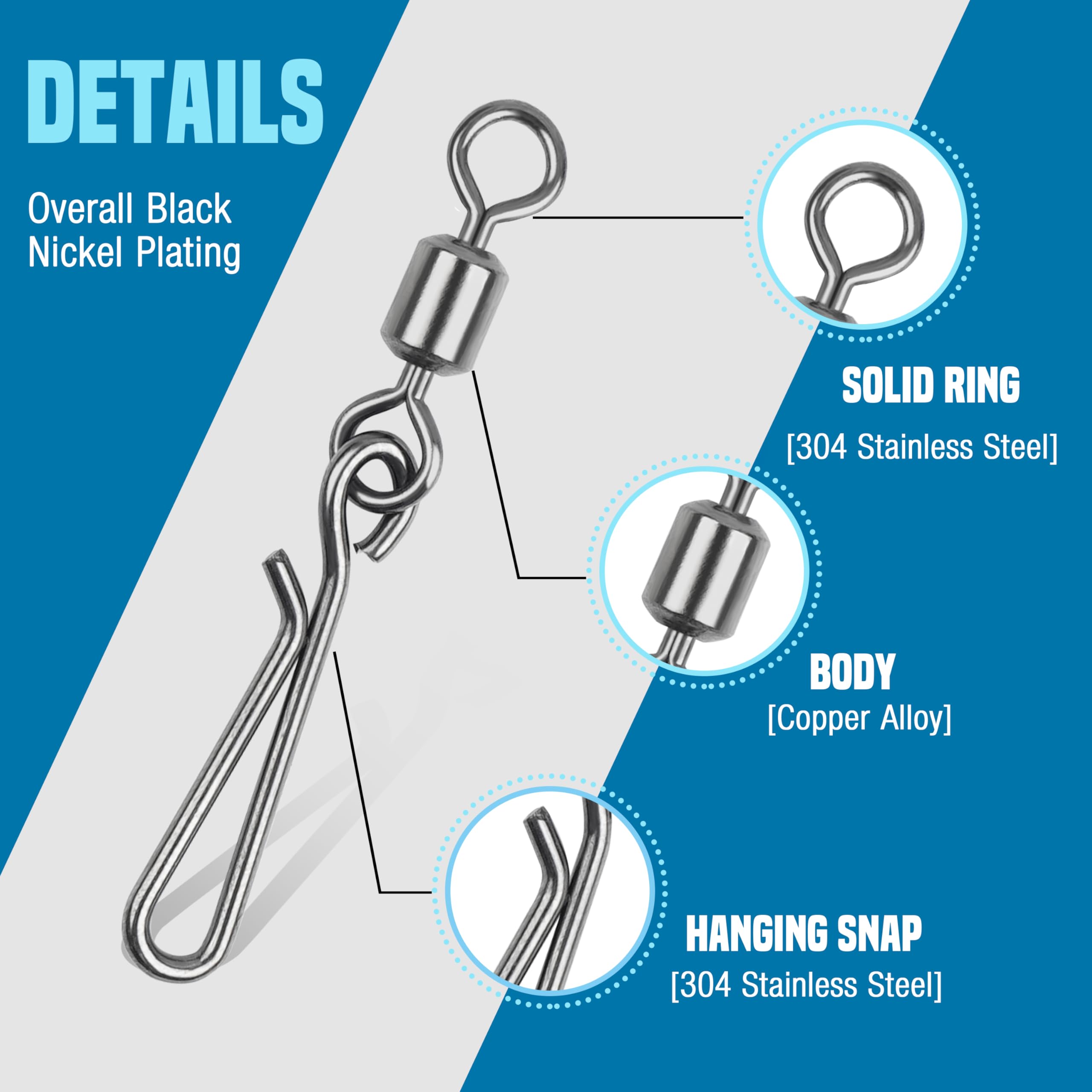 100Pcs Stainless Steel Fishing Barrel Swivels with Snap Hooks - High Speed Quick Connectors for Freshwater & Saltwater Fishing, Trolling, Surf Casting - Durable Corrosion-Resistant Tackle for Bass, Trout, Salmon Fishing Gear