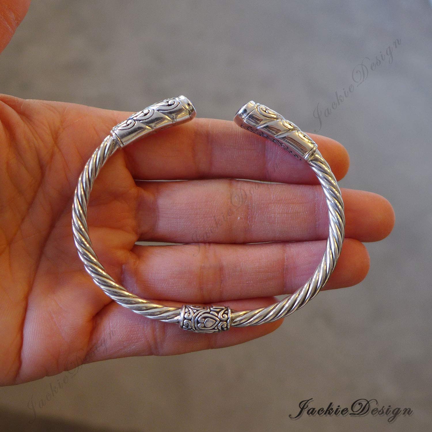 Handmade 925 Sterling Silver Blue Topaz Cuff Bali Bangle Bracelet for Women - Elegant Jewelry Gift for Birthday, Anniversary & Special Occasions
