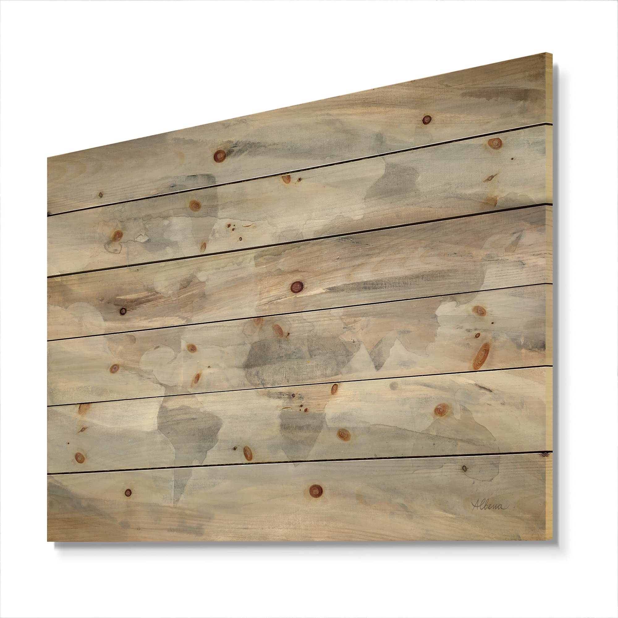 Misty World Map Wood Wall Art - Traditional Grey Wooden Wall Decor, Large Natural Pine Wood Panel with Printed Design | Perfect for Living Room, Bedroom & Office Decor