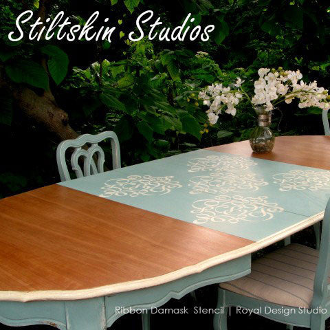 Damask Ribbon Furniture Stencil - Reusable DIY Painting Template for Wood, Walls & Fabric - Perfect for Home Decor, Crafts & Upcycling Projects