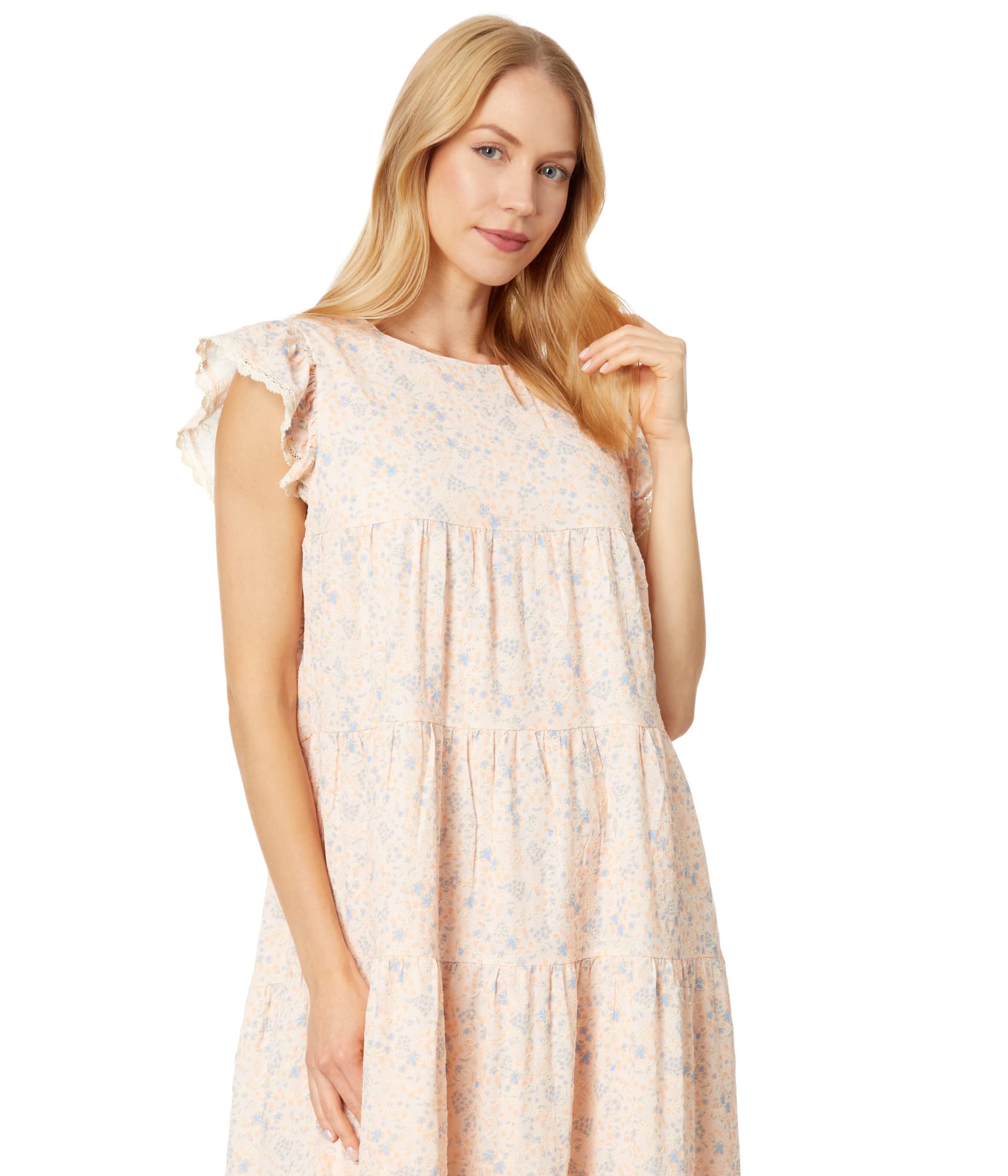 English Factory Eyelet Tiered Midi Dress - Floral Summer Dress for Women, Casual & Wedding Guest Outfit | Perfect for Beach Vacations, Garden Parties & Date Nights