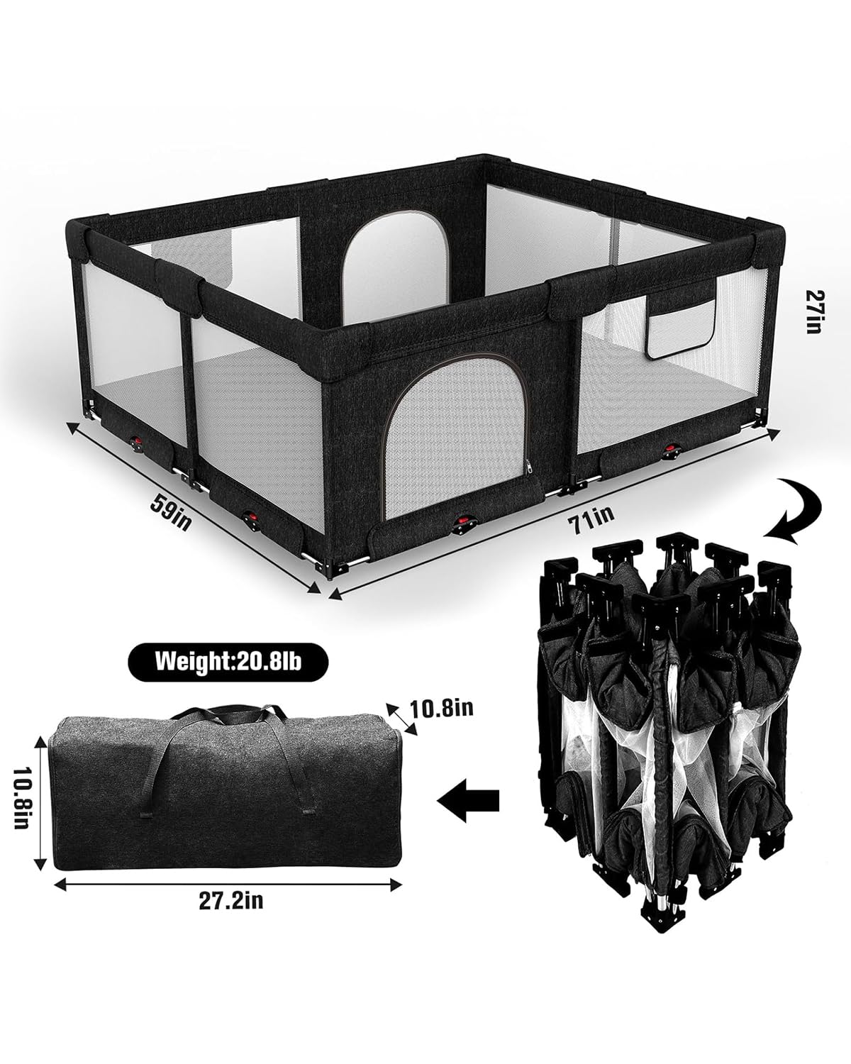 **Dearlomum Extra Large Foldable Baby Playpen with Gate - 59