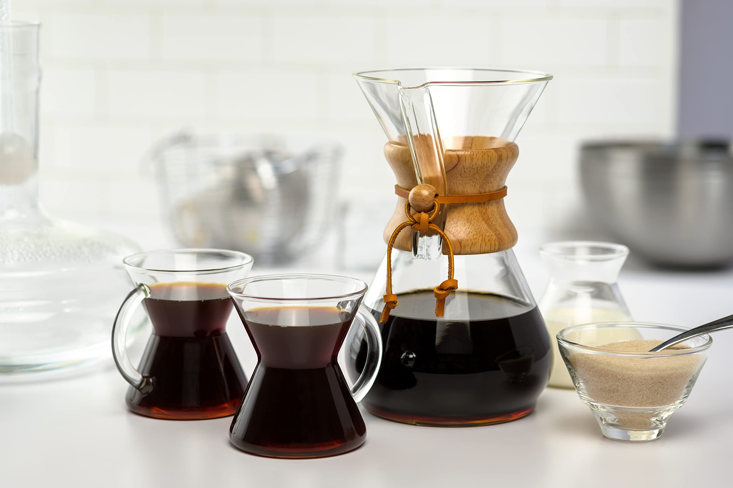 Premium Chemex Pour-Over Glass Coffeemaker - Hand Blown 8-Cup Coffee Maker with Wood Collar & Leather Tie - Perfect for Home Brewing, Office Use & Specialty Coffee Lovers