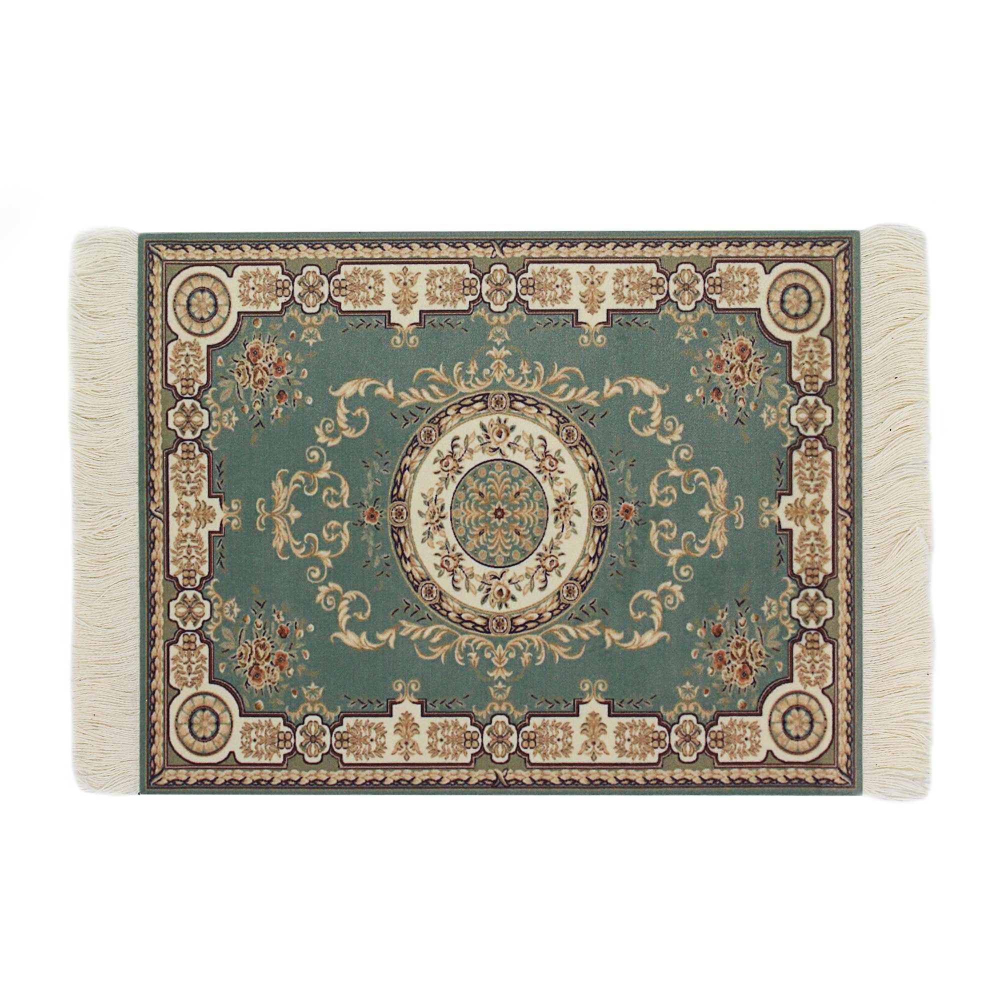 Persian Style Carpet Mouse Pad - Handmade Oriental Design Computer Mousepad with Green Floral Pattern for Gaming & Office Workspaces