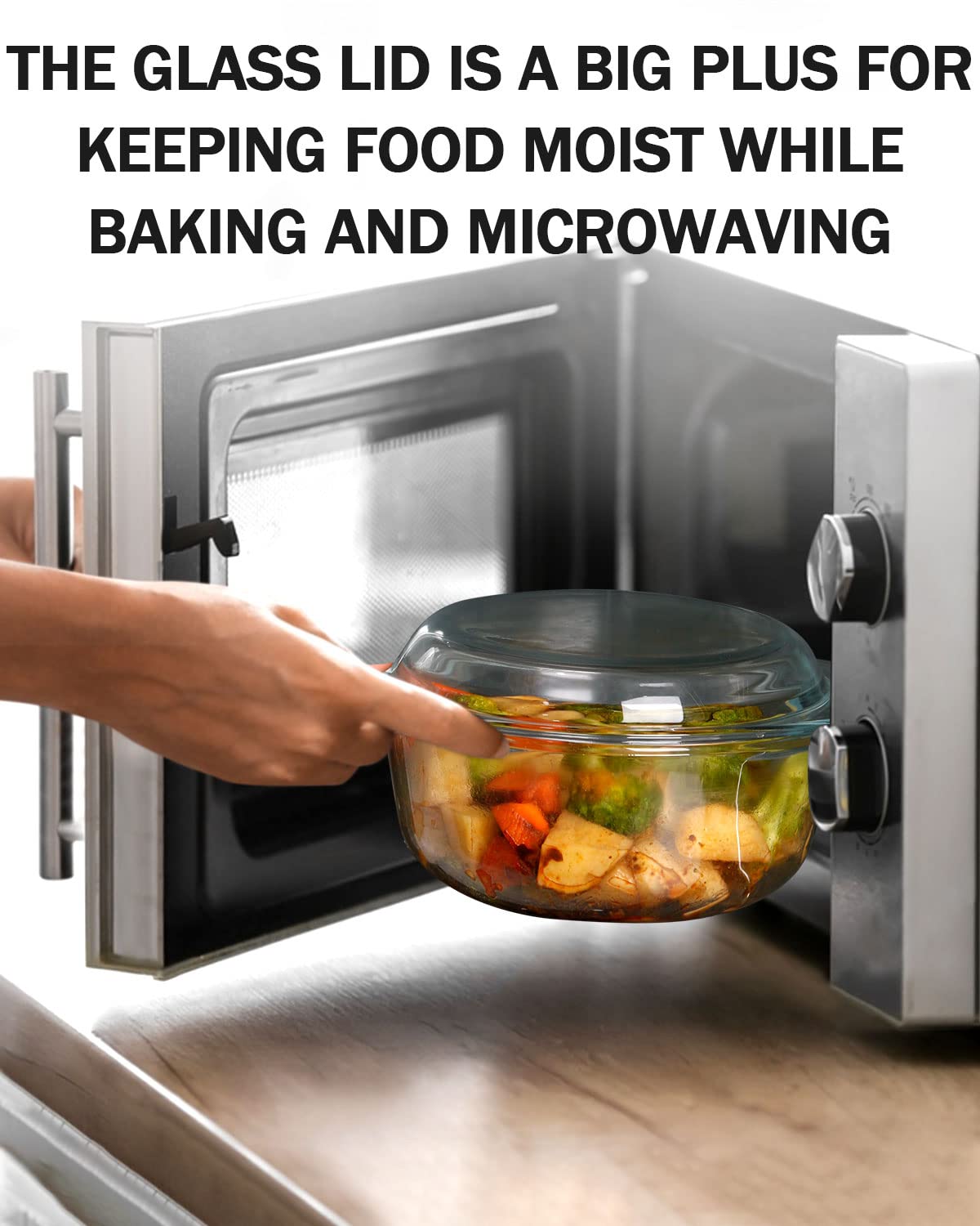 Clear Round Glass Casserole Dish with Lid - 1.5L Non-Plastic Oven-Safe Baking Bowl | Microwave, Freezer & Dishwasher Safe | Perfect for Casseroles, Lasagna & Meal Prep