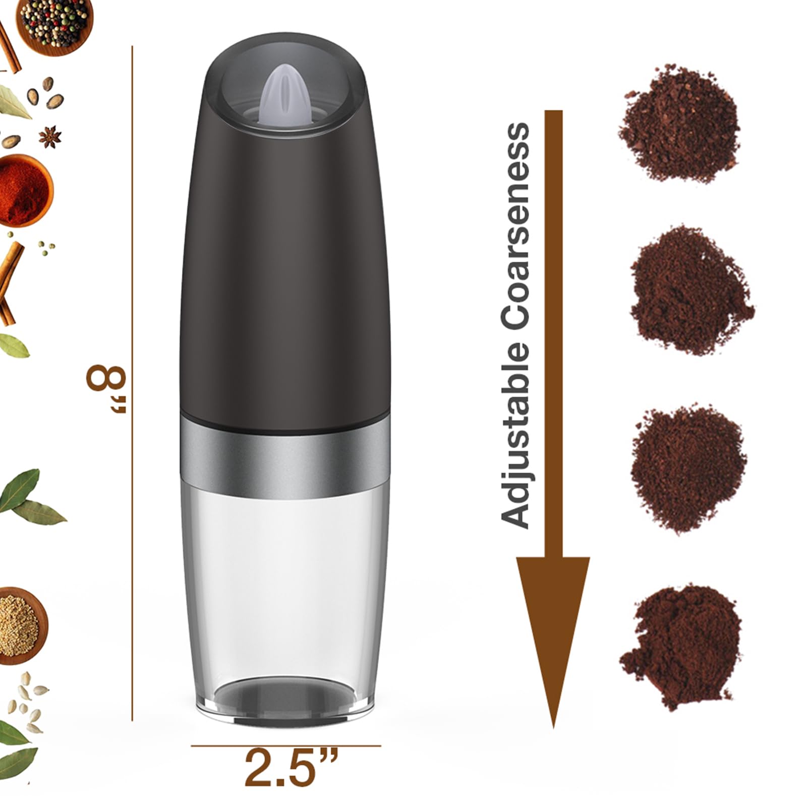 Premium Electric Salt and Pepper Grinder Set - Adjustable Coarseness, Battery Powered with LED Light - Large Capacity One-Hand Operation (2 Pack, Black) - Perfect for Kitchen, Dining Table, and Outdoor BBQ