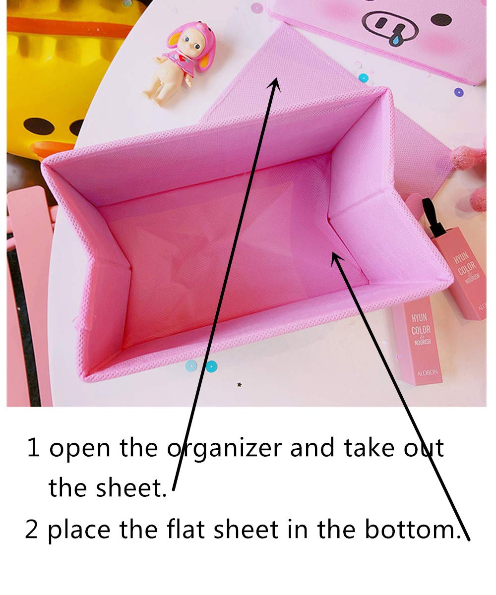 Kerr's Choice Cute Desk Organizer Box for Girls - Kawaii Storage Box with Lid, Foldable Fabric Baskets | Office Desk Accessories, School Supplies, Bedroom Decor for Teens & Kids Room Organization