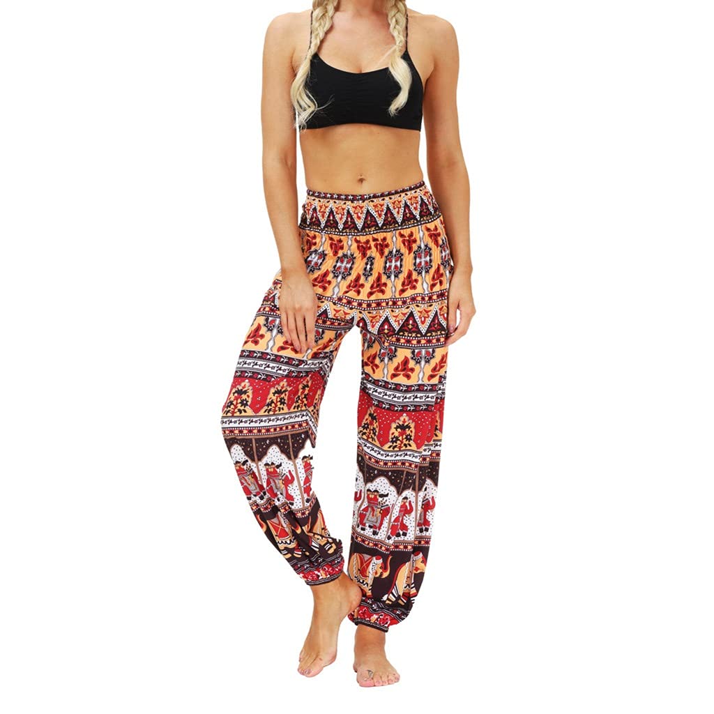 WSSBK Women's High Waist Yoga Pants - Floral Print Loose Lounge Sweatpants for Yoga, Workout & Casual Wear - Summer Beach Pants (Red) - Perfect for Gym, Travel & Relaxation