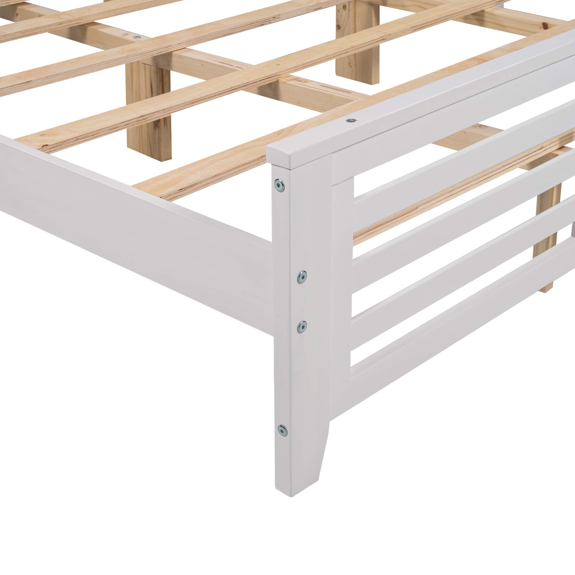 KLMM Solid Wood Platform Bed Frame with Headboard & Footboard - King Size, White - Heavy Duty Center Support & Wood Slats for Mattress - Easy Assembly for Bedroom, Guest Room, or Dorm