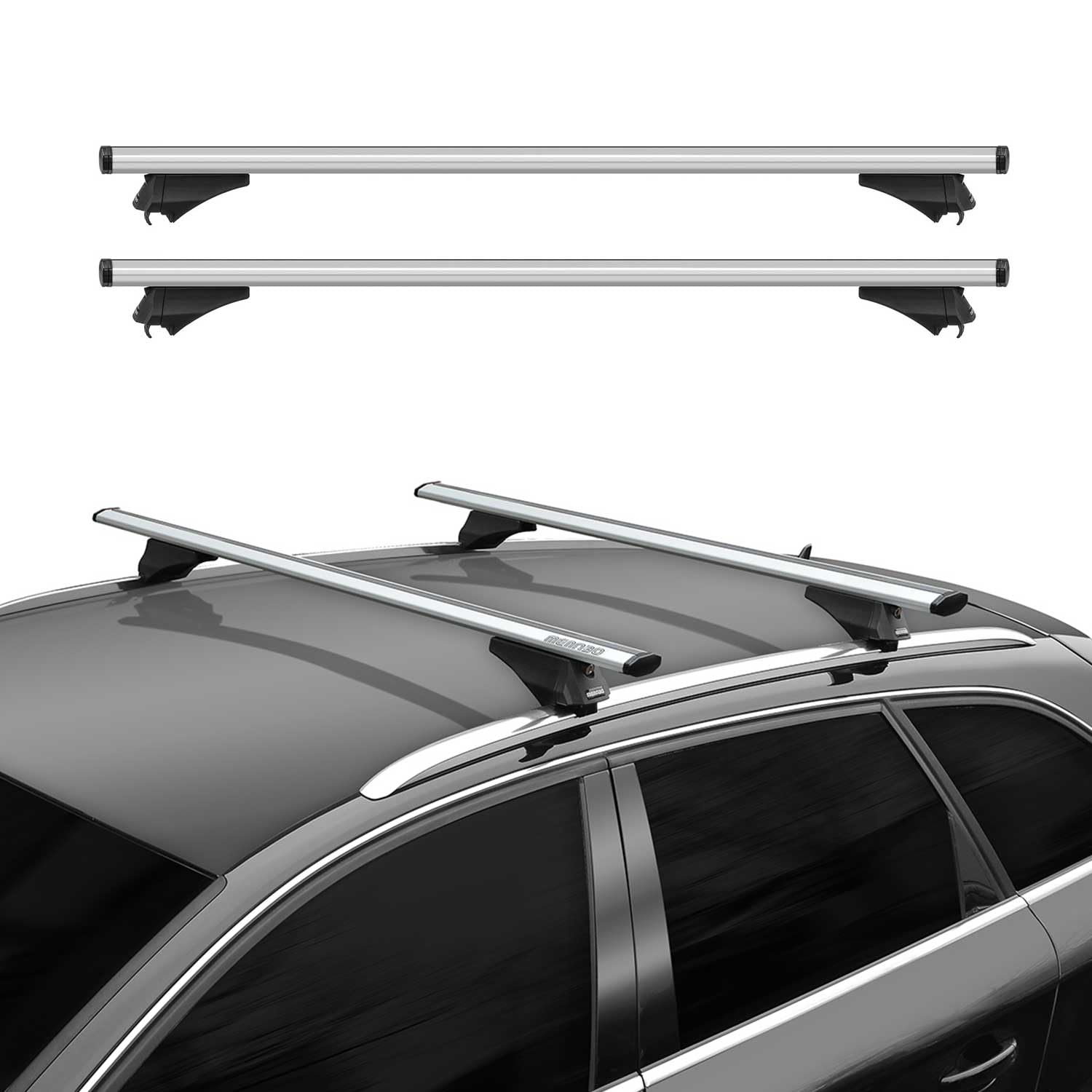 OMAC Aluminum Cross Bars Roof Racks for Audi A3 Sportback 2006-2013 - Silver Anti-Theft 2-Piece Set - Perfect for Travel, Kayak, Canoe, Surfboard, Ski, Snowboard & Camping Gear Transport