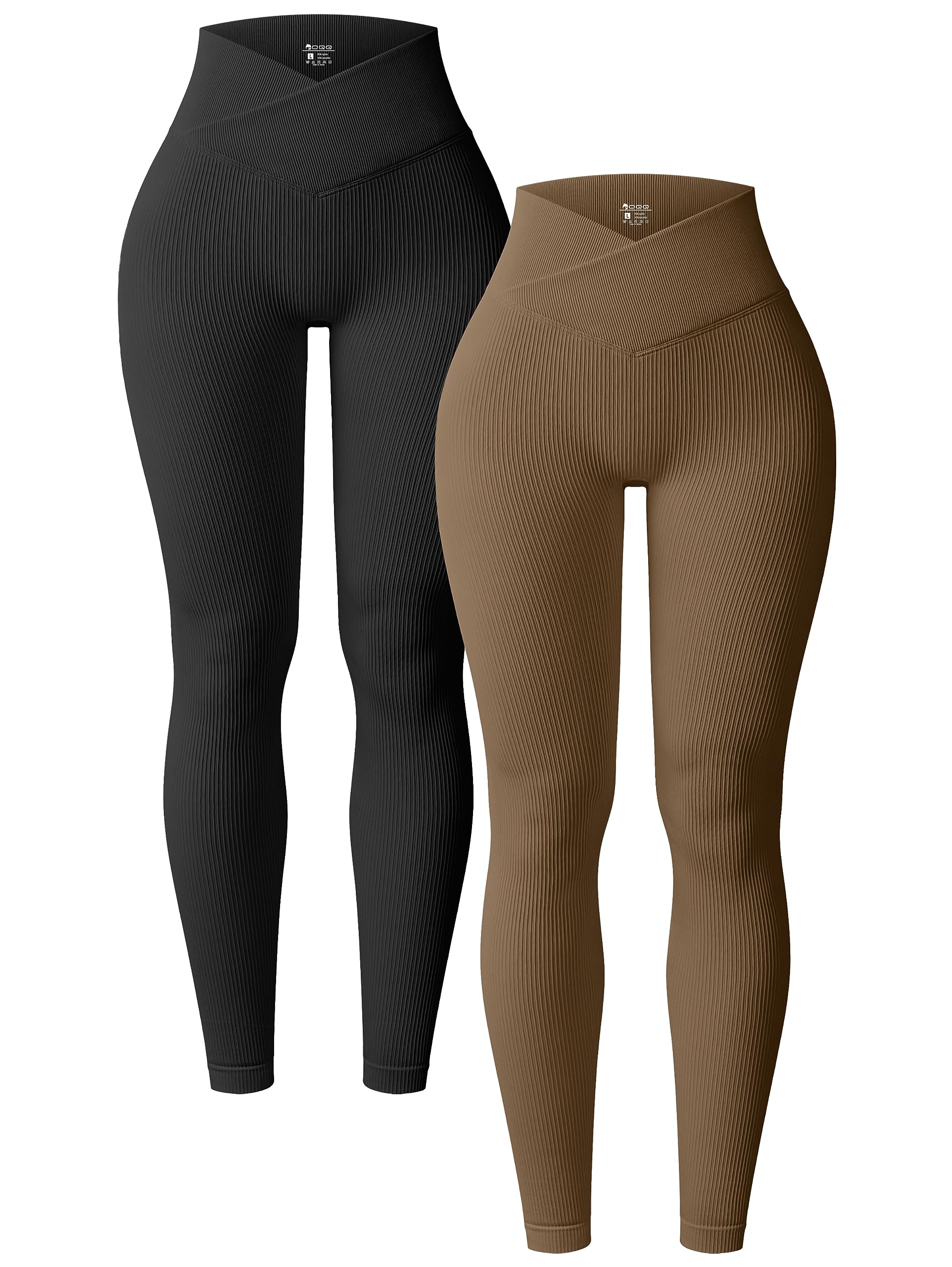 OQQ Women's 2 Piece Ribbed Seamless Yoga Pants - High Waist Cross Over Workout Leggings for Yoga, Gym, Running & Athletic Exercise | Comfortable & Stretchy Activewear for Women