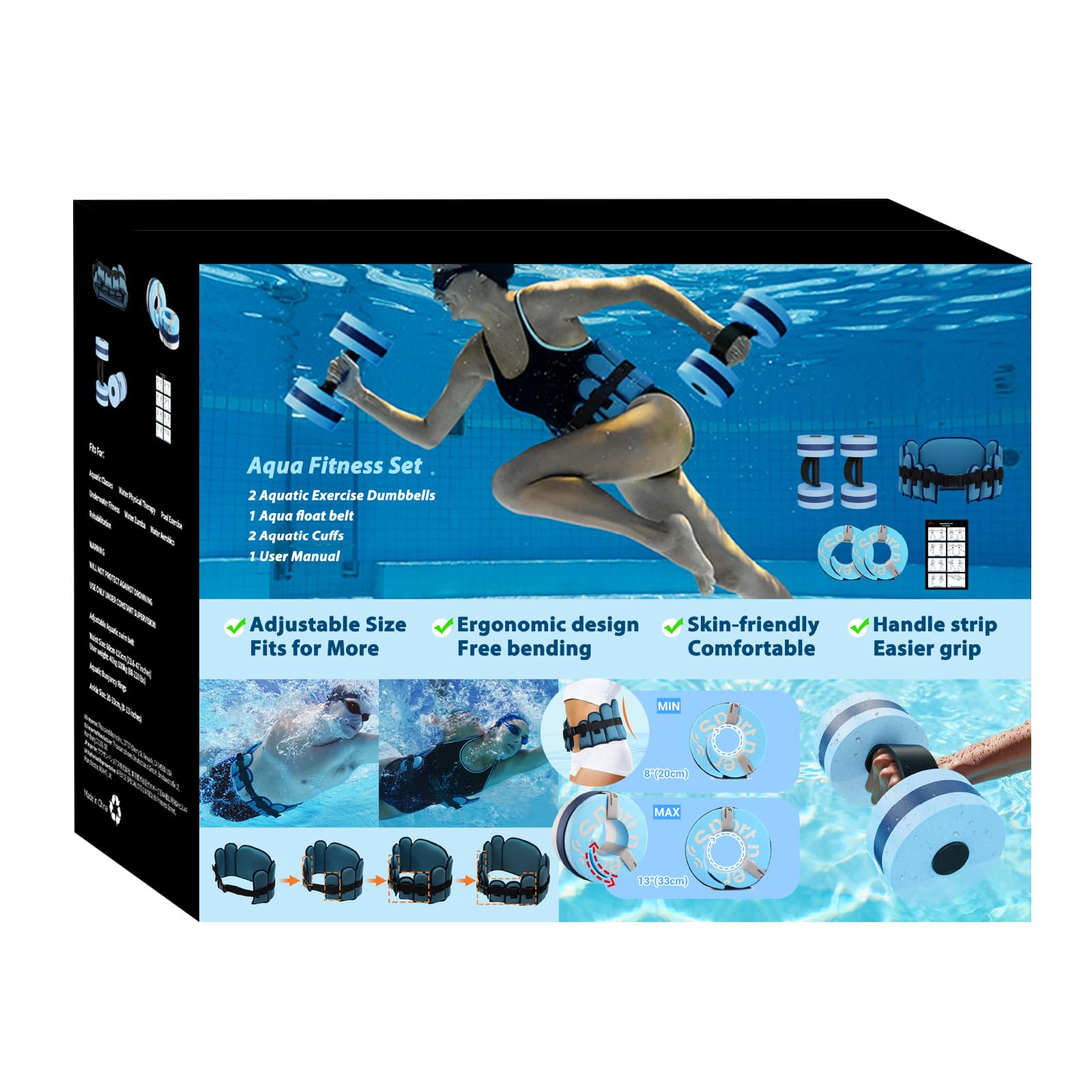 Sportneer 6-Piece Water Aerobics Set - Swim Belt, Ankle Weights for Pool Workouts & Aqua Therapy | Perfect for Water Fitness, Hydrotherapy & Low-Impact Exercise at Home or Gym