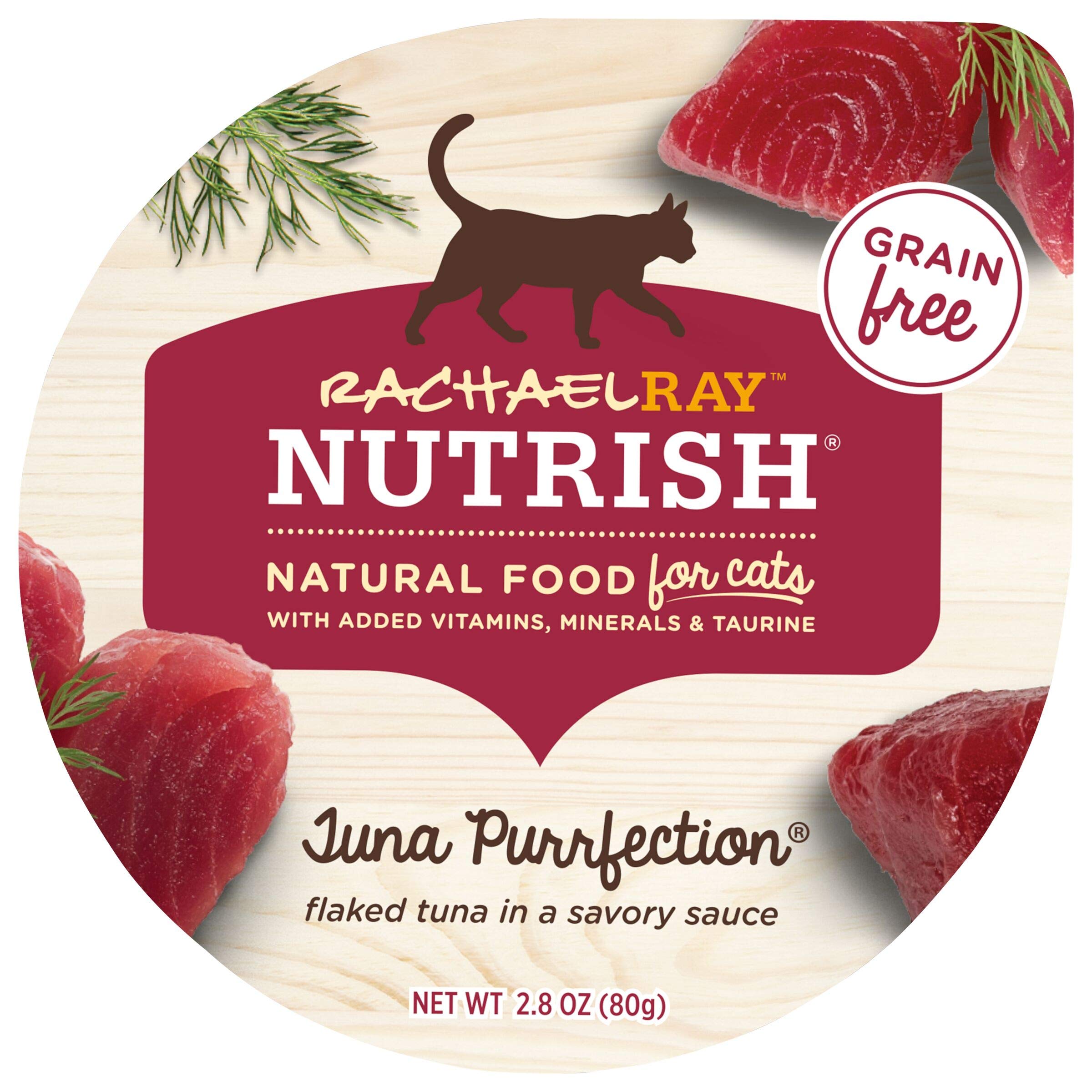Rachael Ray Nutrish Grain Free Natural Wet Cat Food - Tuna Purrfection with Flaked Tuna in Savory Sauce, 2.8oz Cup (Pack of 24) | Premium Wet Cat Food for Adult Cats, Kitten Food & Senior Cats | Perfect for Mealtime, Weight Management & Picky Eaters