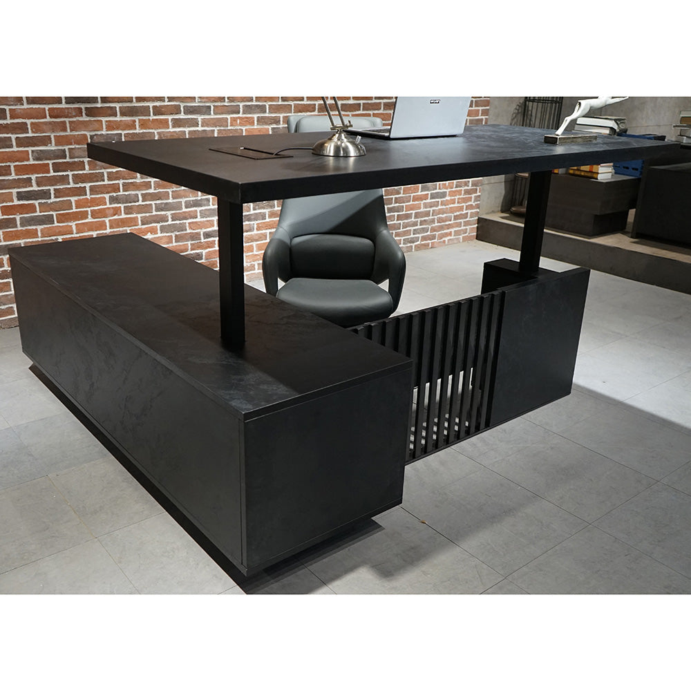 DAXTON 200cm Executive Desk with Right Return & Lift - Black | Modern Office Desk for Home & Business Workspaces
