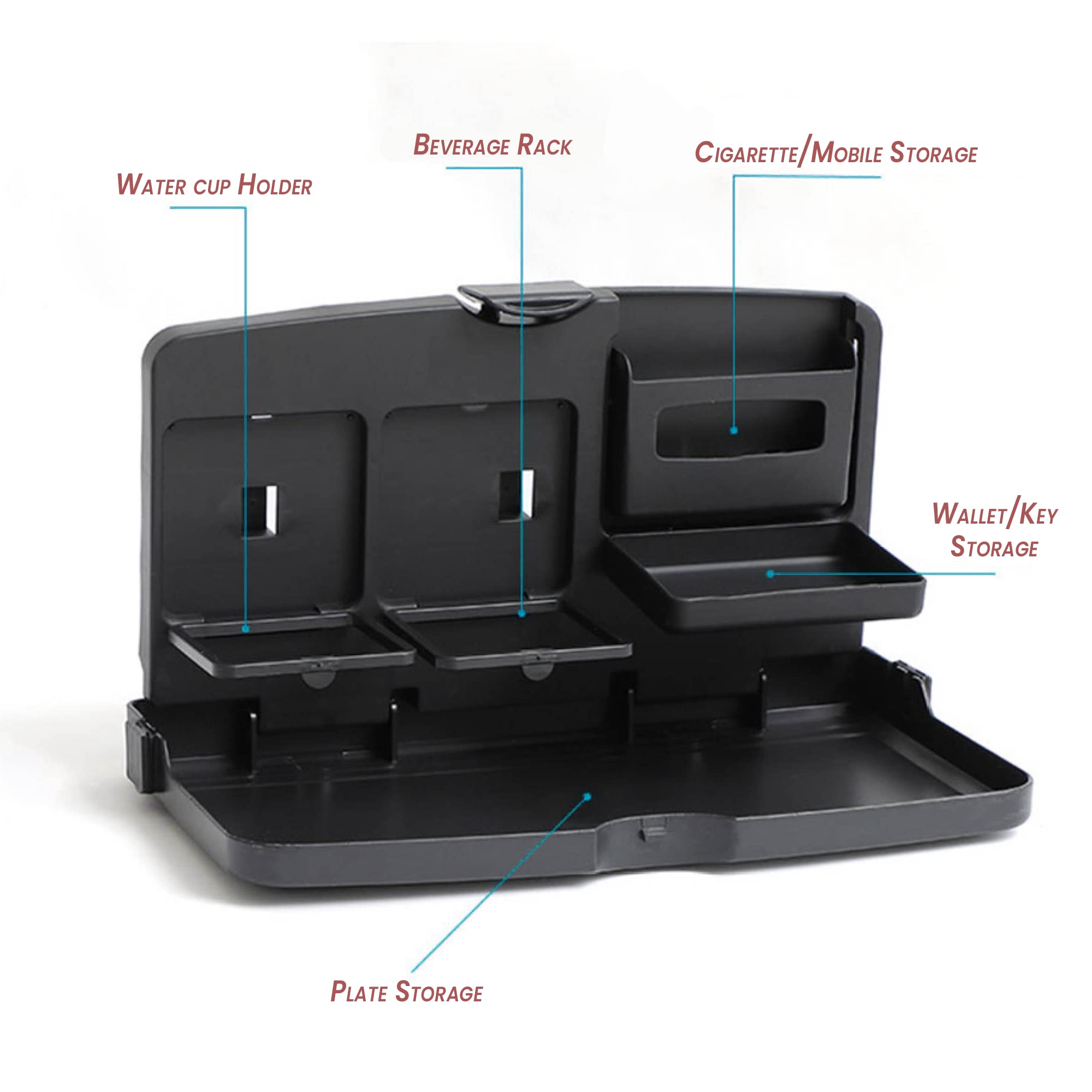 Zento Deals Multipurpose Car Organizer Tray - Portable Auto Storage for Snacks, Phones & Essentials (Black) | Perfect for Road Trips, Commuting & Family Travel