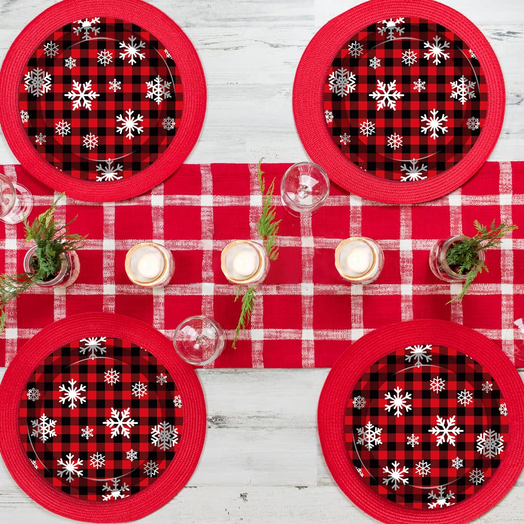 48PCS Christmas Paper Plates - Red & Black Buffalo Plaid Holiday Dinnerware Set (9