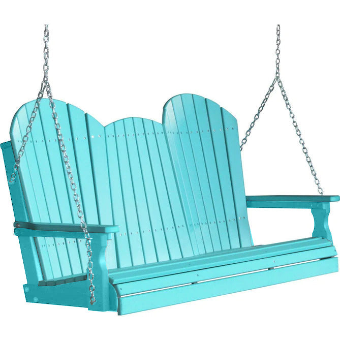 LuxCraft 5ft Aruba Blue Adirondack Porch Swing - Recycled Plastic Outdoor Furniture with Cup Holder - Perfect for Patio, Garden, Backyard & Poolside Relaxation