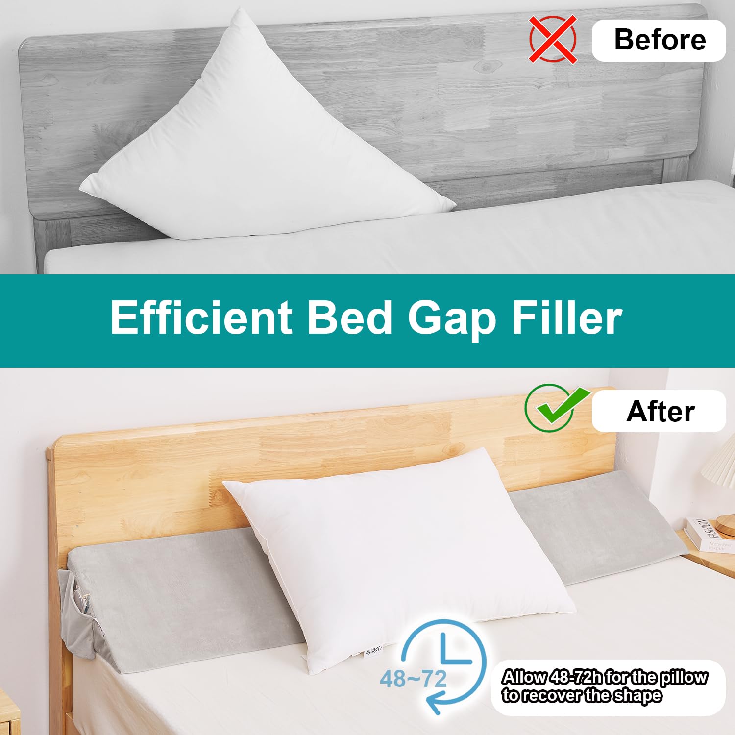 60x10x6 Inch Queen Size Bed Wedge Pillow - Adjustable High-Density Foam Headboard Gap Filler for Mattress Support | Perfect for Sleeping, Reading & Back Pain Relief in Bed