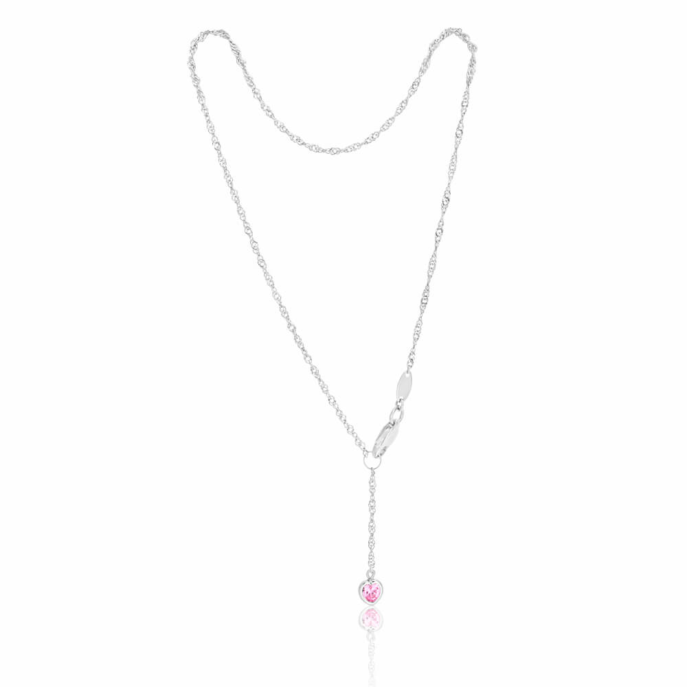 9ct White Gold Pink Cubic Zirconia Heart Charm Anklet 27cm - Elegant Ankle Bracelet for Women, Perfect for Valentine's Day, Anniversary or Romantic Gift