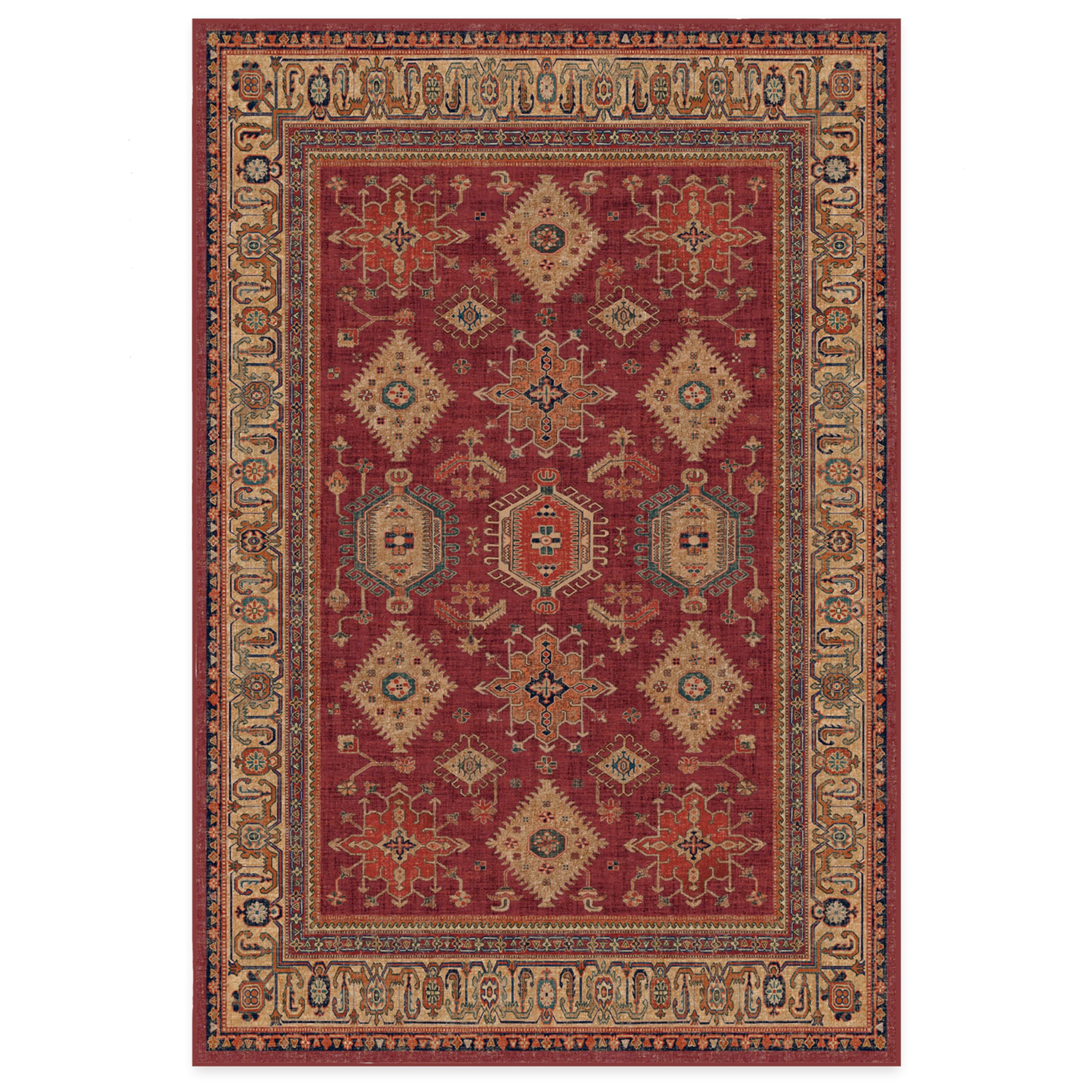Ruggable Washable 6x9 Area Rug - Cambria Ruby Vintage Design | Non-Slip Gripper Pad | Premium Washable Rug for Living Room, Bedroom, Kitchen, Office & Classroom | Perfect for High-Traffic Areas & Pet-Friendly Homes