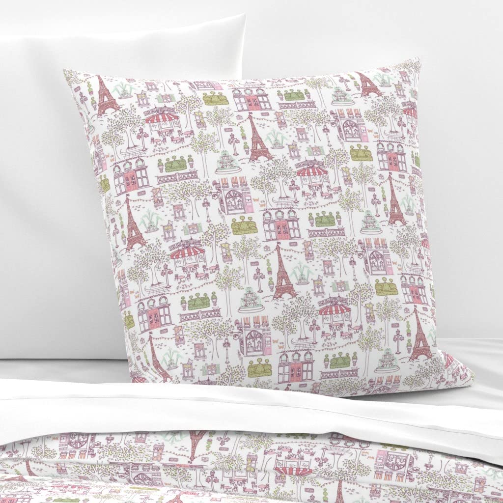 Custom Printed Cotton Sateen Euro Sham - French City Architecture Design for Girls' Nursery & Bedroom Decor | Perfect for Baby Girl's Room, Teen Bedding & Home Styling