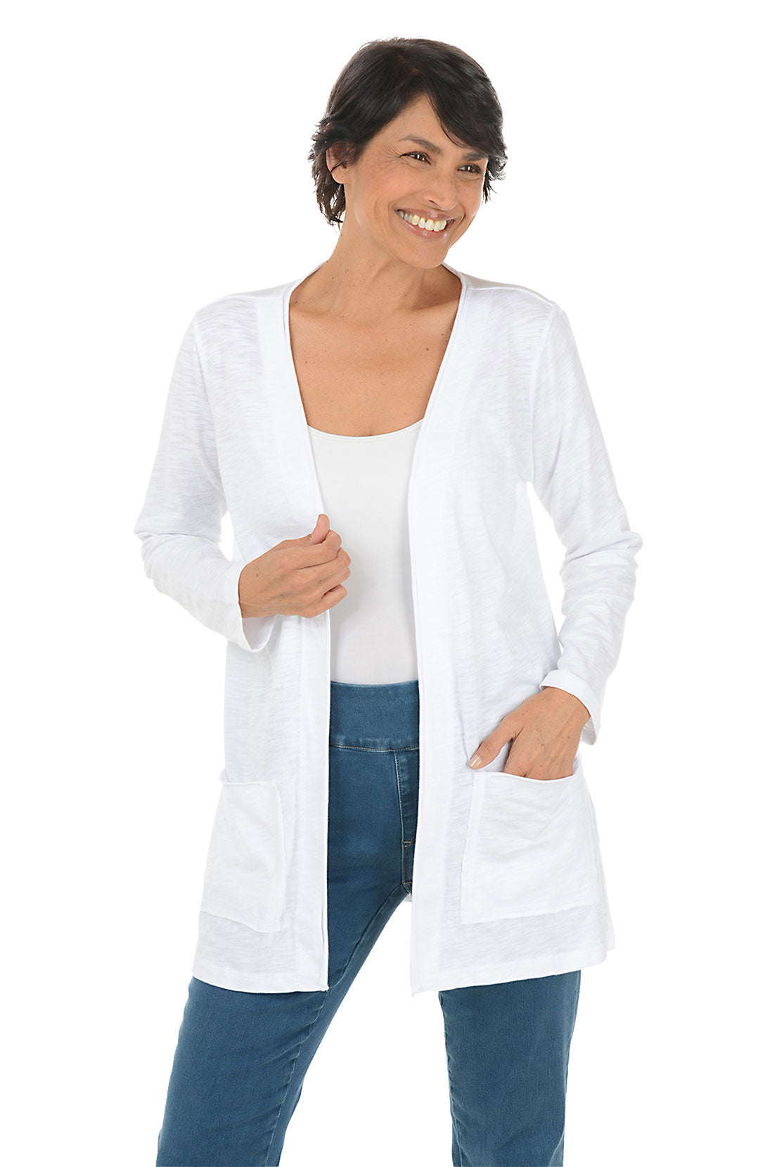 Women's Double Pocket Open Front Cardigan - Soft Knit Long Sleeve Wrap Sweater for Casual Wear, Office & Fall Layering