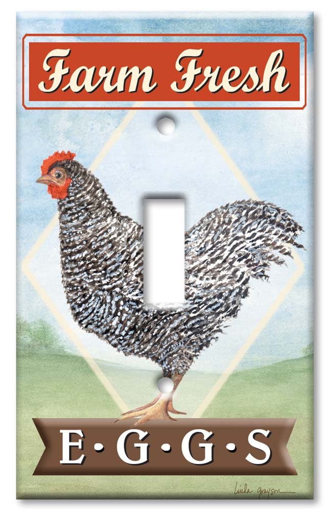 Farm Fresh Eggs Art Switch Plate - Single Toggle Wall Plate Cover for Kitchen, Bedroom & Farmhouse Decor
