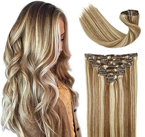Premium 9A Brazilian Clip-In Human Hair Extensions - 7pcs Double Weft for Instant Volume & Length | Perfect for Weddings, Parties & Everyday Styling