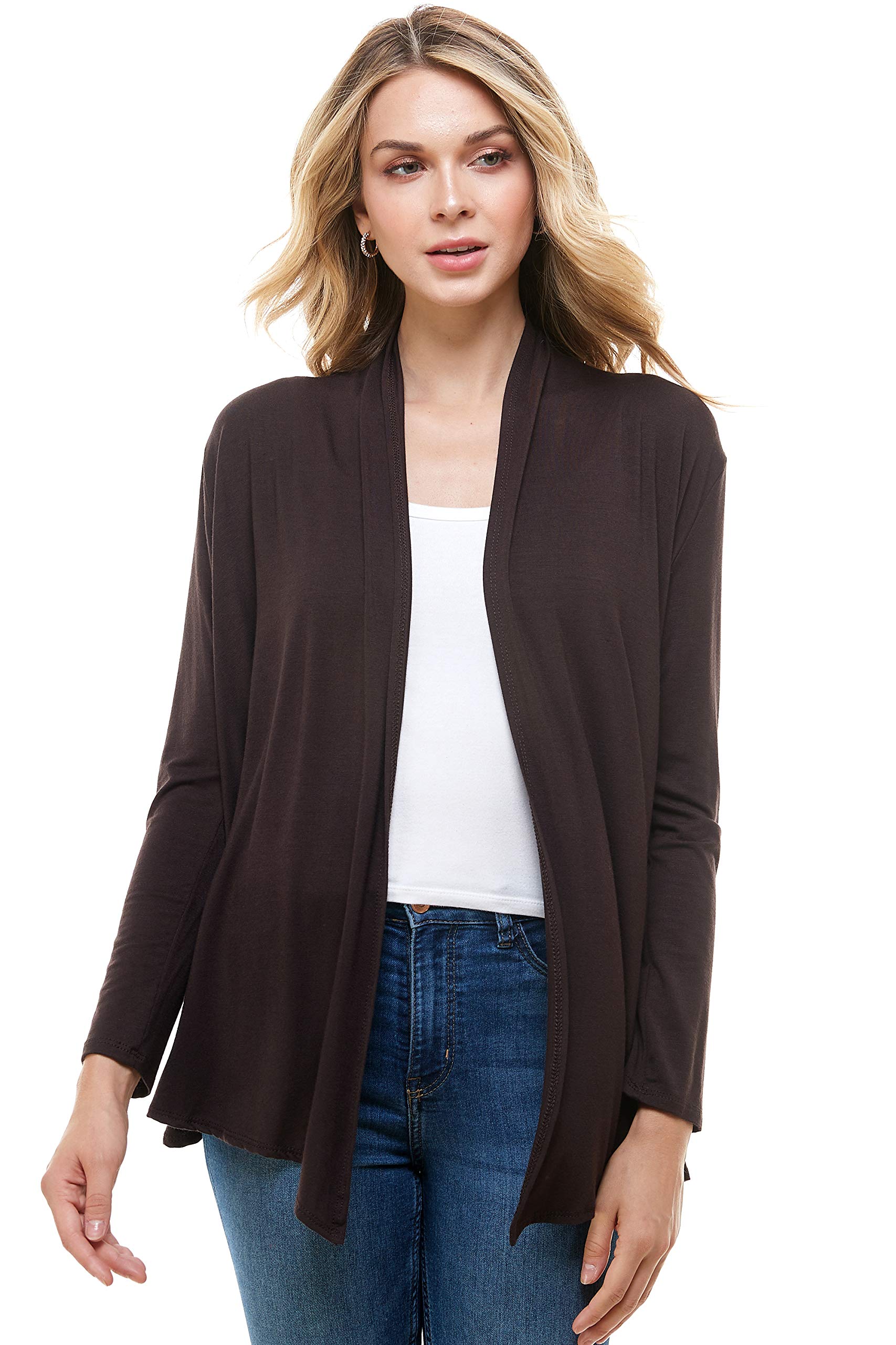 Azules Women's Rayon Open Front Drape Cardigan - Lightweight Long Sleeve Wrap Sweater for Casual Outfits & Office Wear