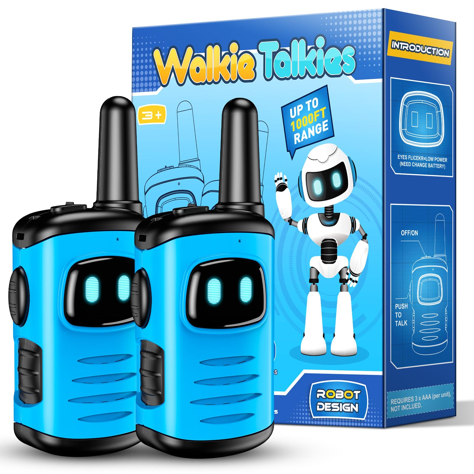 DASTION-99 Kids Walkie Talkies Toys for Boys & Girls Ages 3-6 - Mini Robot Walkie Talkies for Outdoor Games, Birthday & Christmas Gifts - Perfect for Backyard Adventures, Camping & Playdates (Baby Blue)