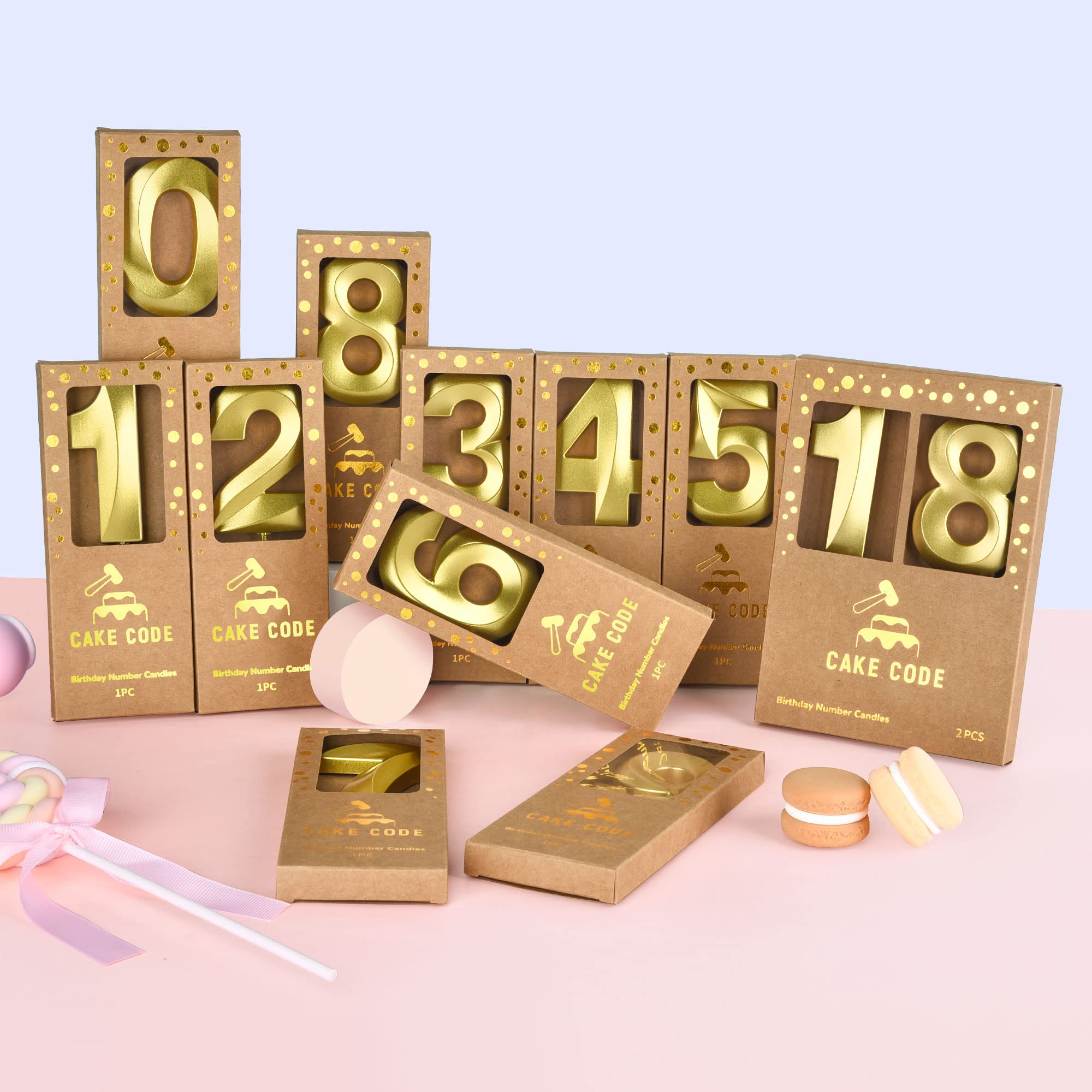 2.76 Inch Gold Number Birthday Candles with Diamonds - Set of 12 Elegant Cake Candles for Anniversary, Wedding & Party Celebrations - Perfect for Birthday Cakes, Cupcakes and Dessert Decorations