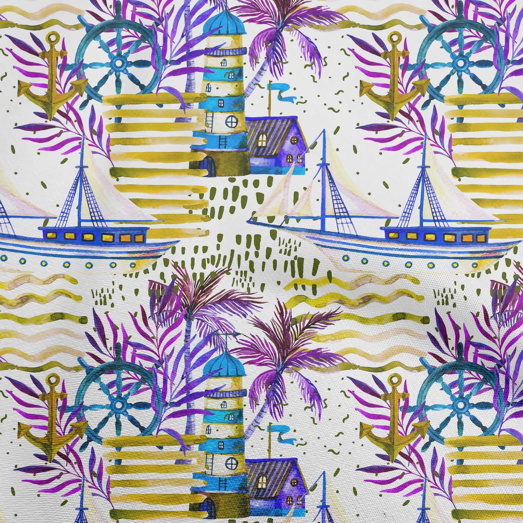 oneOone Velvet Lime Green Fabric - Printed Ocean Lighthouse Design, 58 Inch Wide - DIY Clothing & Sewing Supplies by The Yard | Perfect for Quilting, Home Decor, and Craft Projects