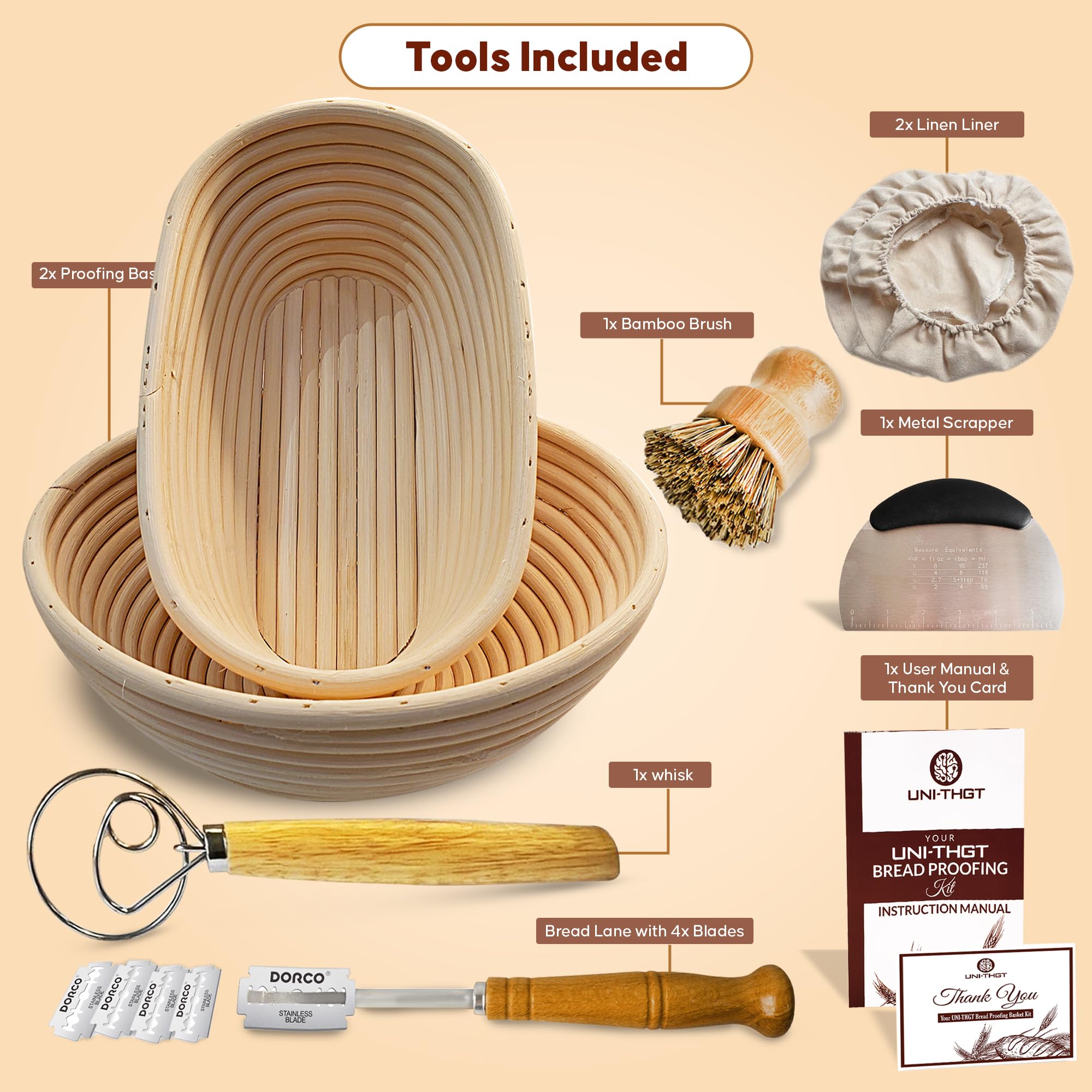 Premium Banneton Bread Proofing Basket Set - 9 & 10 Inch Sourdough Proofing Baskets for Artisan Bread Making - Round & Oval Rattan Bread Bowls with Linen Liners - Perfect for Homemade Sourdough, French Bread & Bakery-Style Loaves - Ideal for Bread Baking Enthusiasts & Professional Bakers