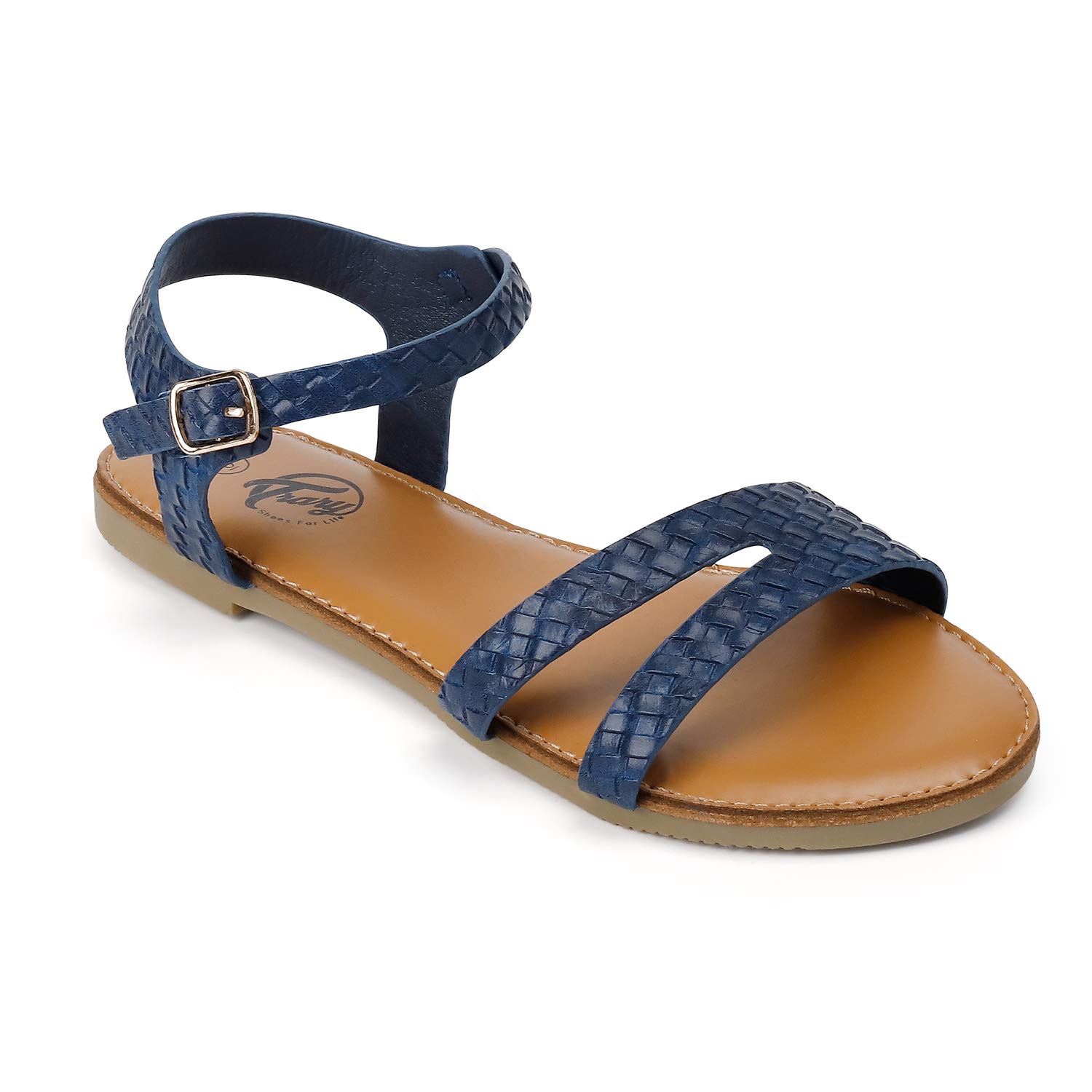 Trary Women's Leather Ankle Strap Sandals - Comfortable Flat Summer Shoes for Casual Wear, Beach, Vacation & Outdoor Activities