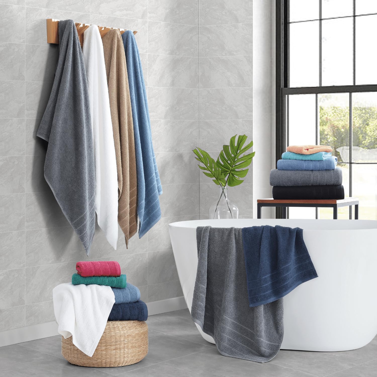 Premium 8-Piece Green Bath Towel Set - 2 Large Bath Towels (30x60 Inches), 2 Hand Towels & 4 Washcloths | 100% Ring-Spun Cotton, Ultra Soft & Quick-Drying | Luxury Bathroom Essentials for Spa, Guest Bath & Home Decor