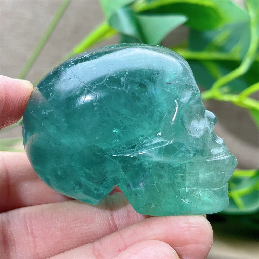 Natural Green and Purple Fluorite Crystal Skull Carving - Healing Stone, Quartz Mineral Gemstone for Spiritual Crafts, Home Decor, Meditation & Energy Work