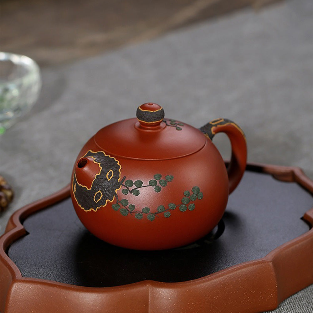 Premium Yixing Da Hong Pao Clay Pine Teapot - Handcrafted Chinese Purple Sand Teapot for Oolong & Pu-erh Tea Brewing - Perfect for Tea Ceremonies & Home Tea Enjoyment