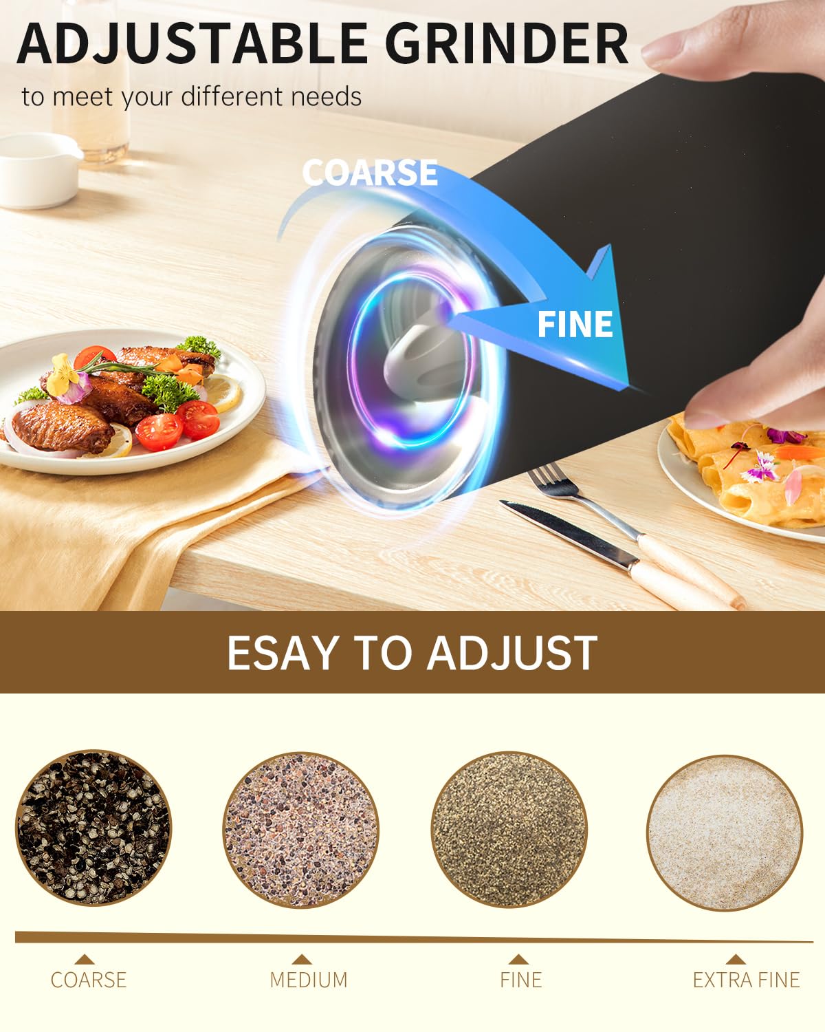 **Circle Joy Rechargeable Electric Salt and Pepper Grinder Set with LED Light – Adjustable Coarseness, No Batteries Needed, 135ml Washable Container (Black) – Perfect for Kitchen, Dining, and Outdoor BBQ**