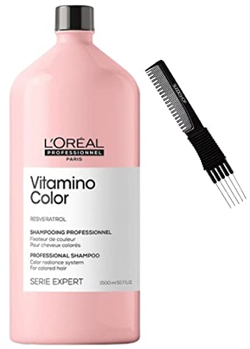 L'Oreal Serie Expert Vitamino Color Shampoo for Colored Hair - 50.7 oz (1500ml) with Sleek Teasing Comb - Color Radiance & Damage Repair - Perfect for Salon-Quality Hair Care at Home
