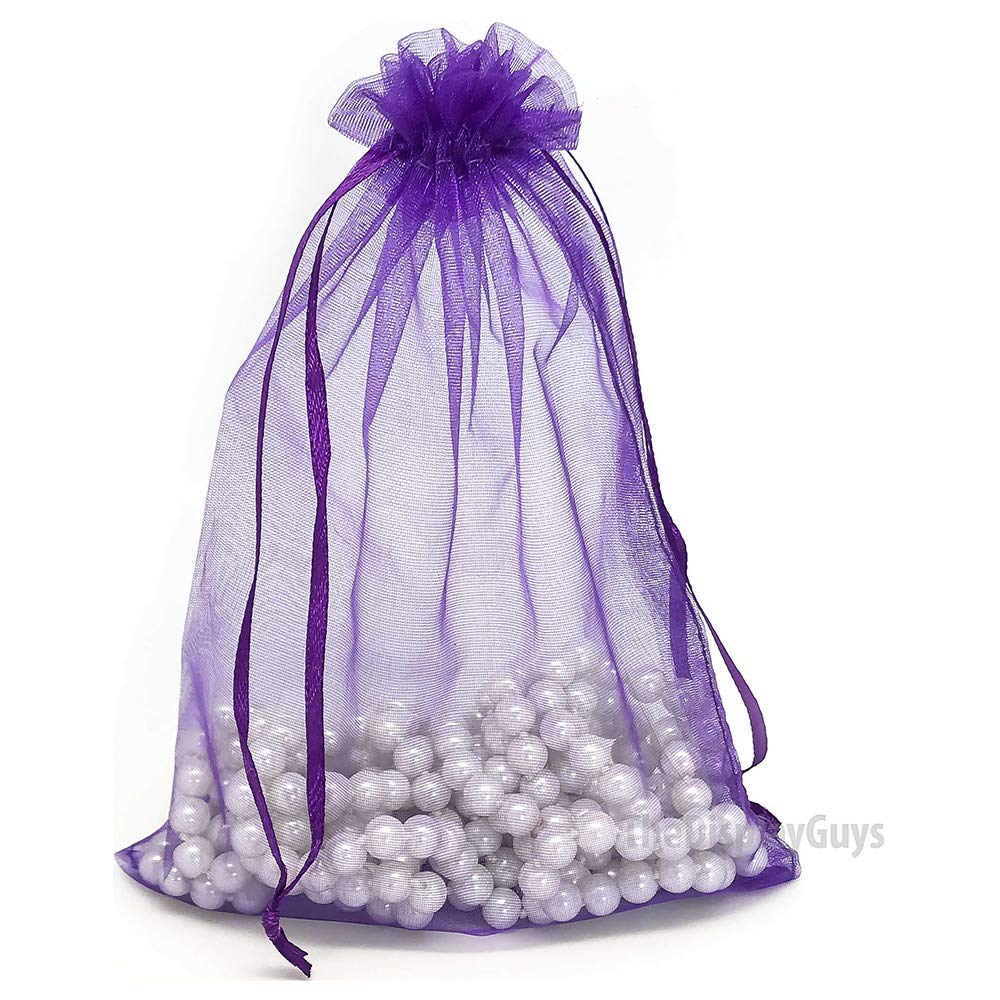 Premium 6x8 Inch Purple Sheer Organza Gift Bags with Drawstring - 100 Pack for Jewelry, Candy, Wedding Favors & Party Treats | Elegant Mesh Goodie Bags for Bridal Showers, Baby Showers & Birthday Celebrations