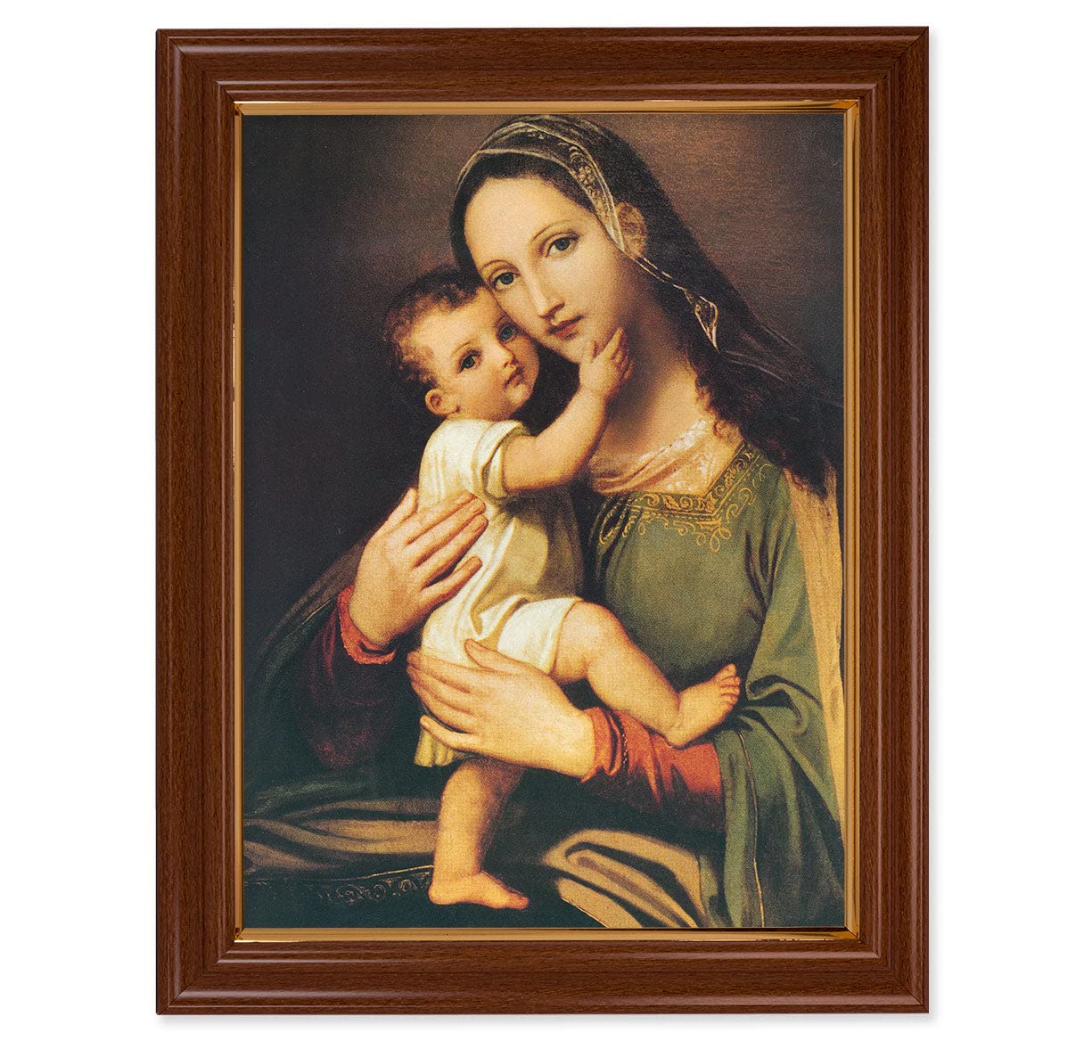 Succouring Mary Framed Wall Art - Large Traditional Dark Walnut Wood Picture Frame with Gold Accent - Perfect for Home, Church & Office Decor - Religious Gift & Spiritual Inspiration