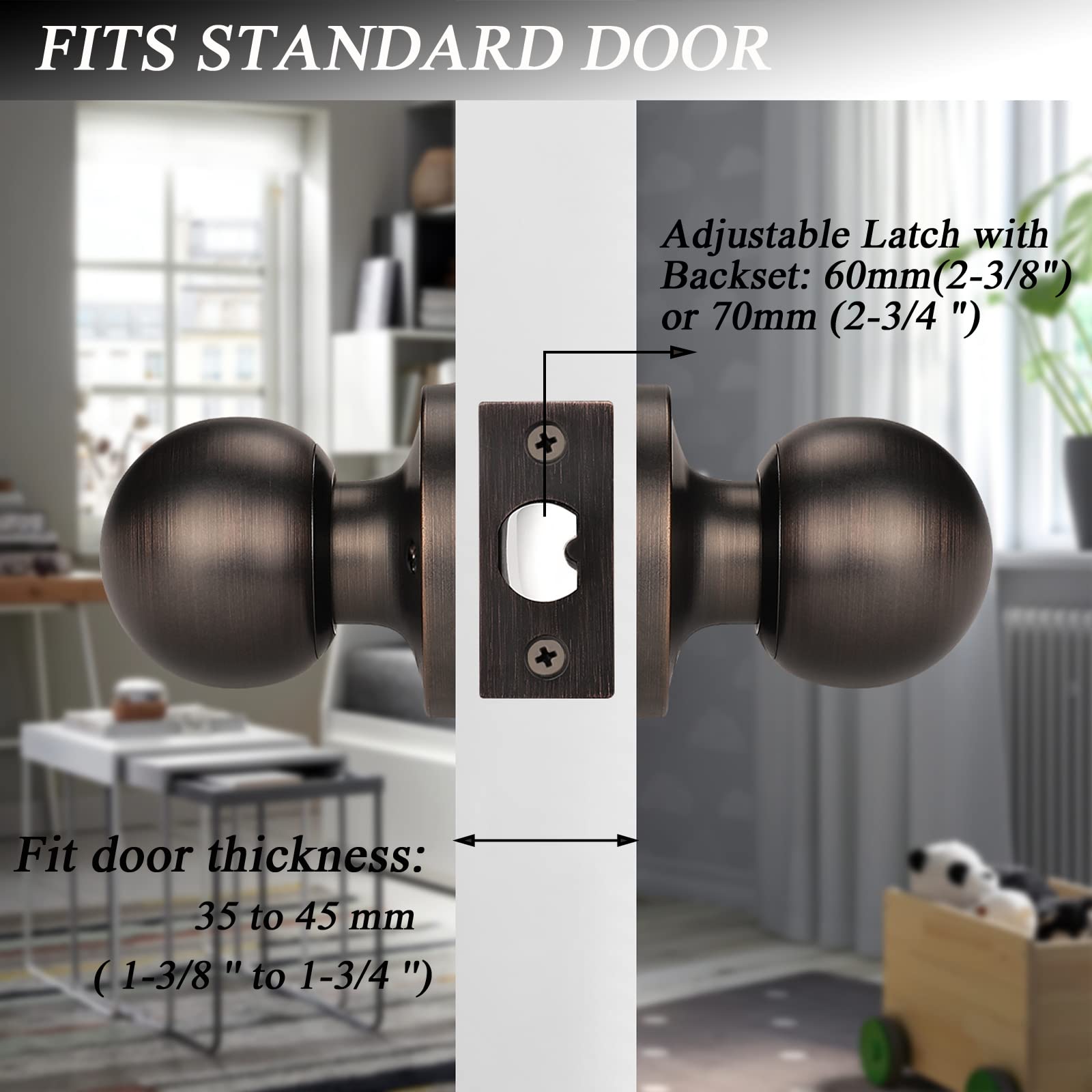 Probrico 8 Pack Keyless Interior Door Knobs - Oil Rubbed Bronze Passage Door Lockset for Hallway & Closet (Easy Installation, Smooth Operation for Home & Office Use)