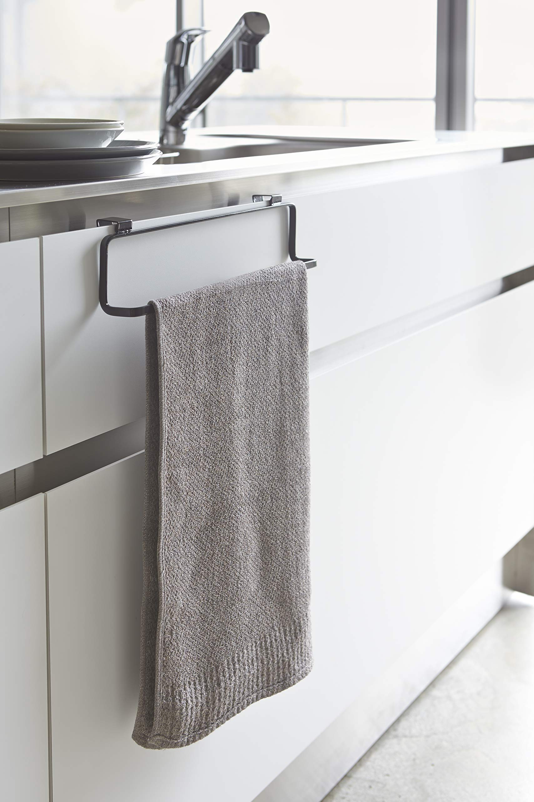 Yamazaki 2747 Wide Black Kitchen Towel Holder Tower - Space Saving Organizer for Dish Towels, Napkins & Utensils - Perfect for Small Kitchens, Apartments & RVs