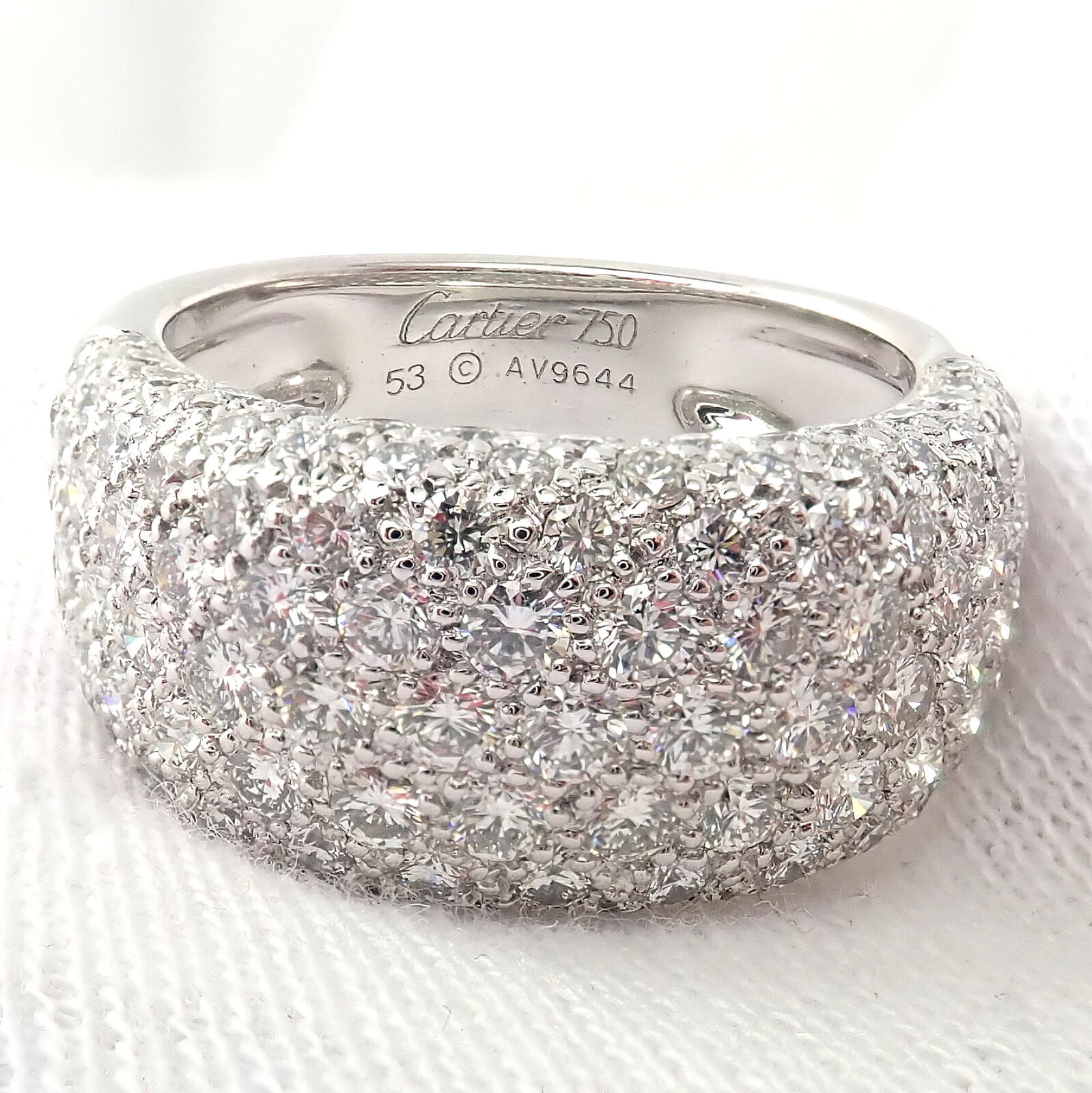 Authentic Cartier 18K White Gold Diamond Wedding Band Ring for Women, Size 53 (US 6.25) - Perfect for Engagement, Anniversary Gifts & Special Occasions